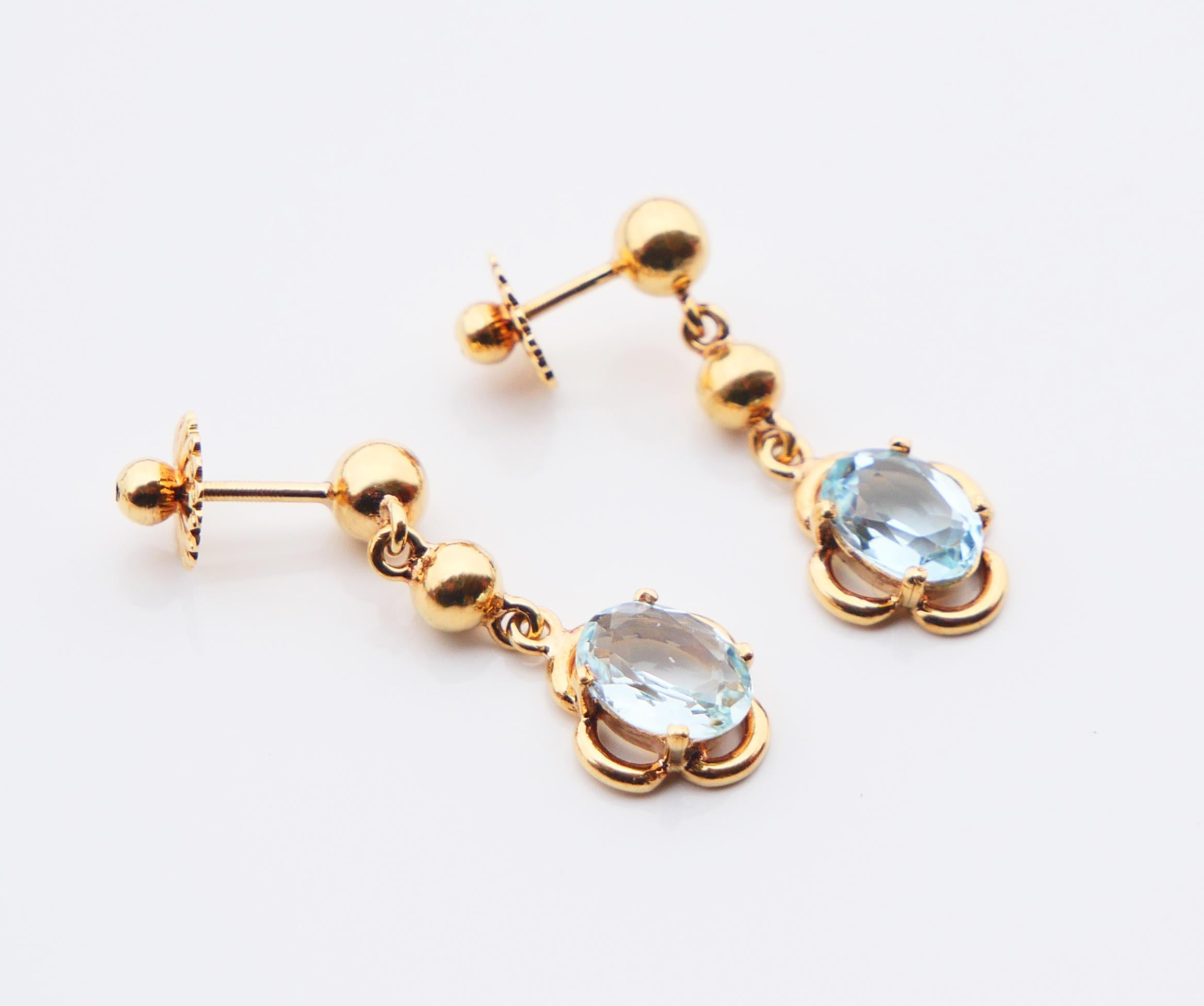 Antique German dangle Earrings natural 2.5ct Aquamarine solid 18K Gold / 3.65gr For Sale 5
