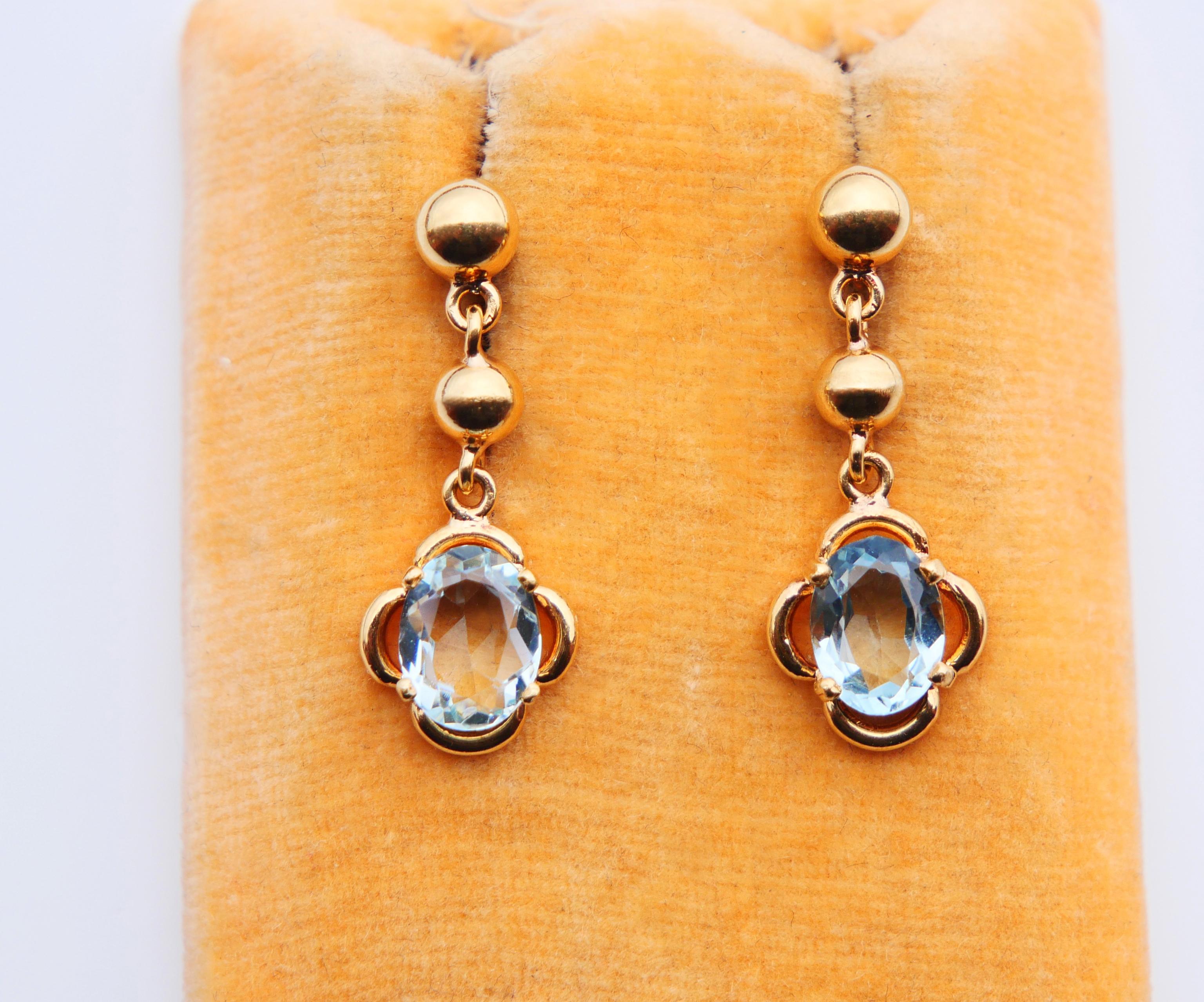 Art Deco Antique German dangle Earrings natural 2.5ct Aquamarine solid 18K Gold / 3.65gr For Sale