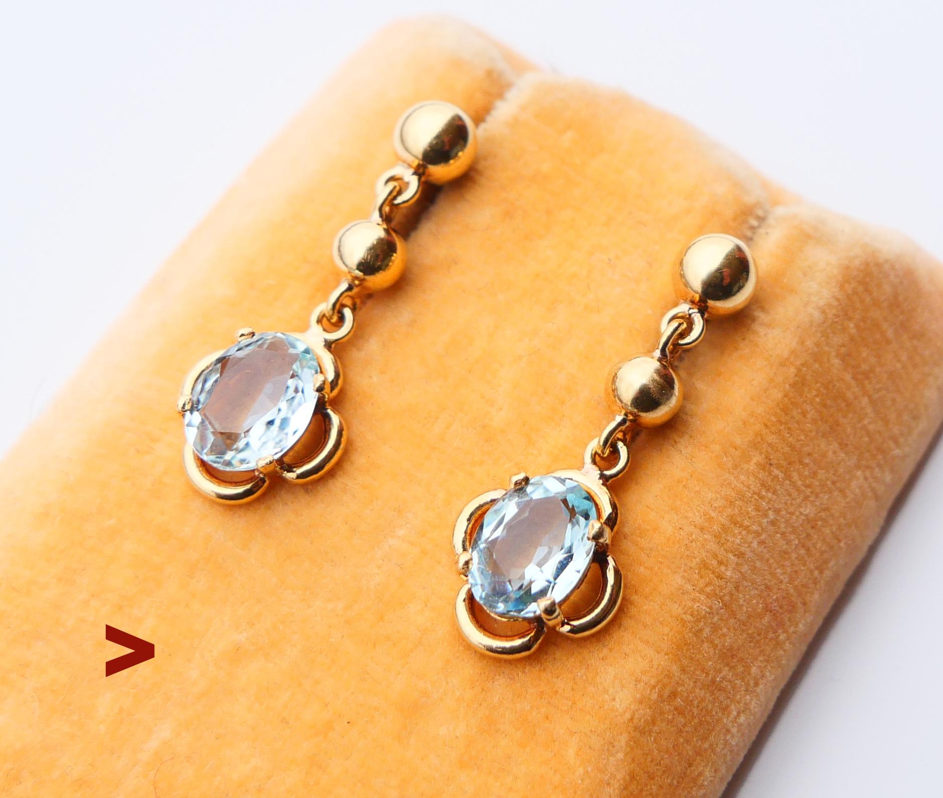 Oval Cut Antique German dangle Earrings natural 2.5ct Aquamarine solid 18K Gold / 3.65gr For Sale