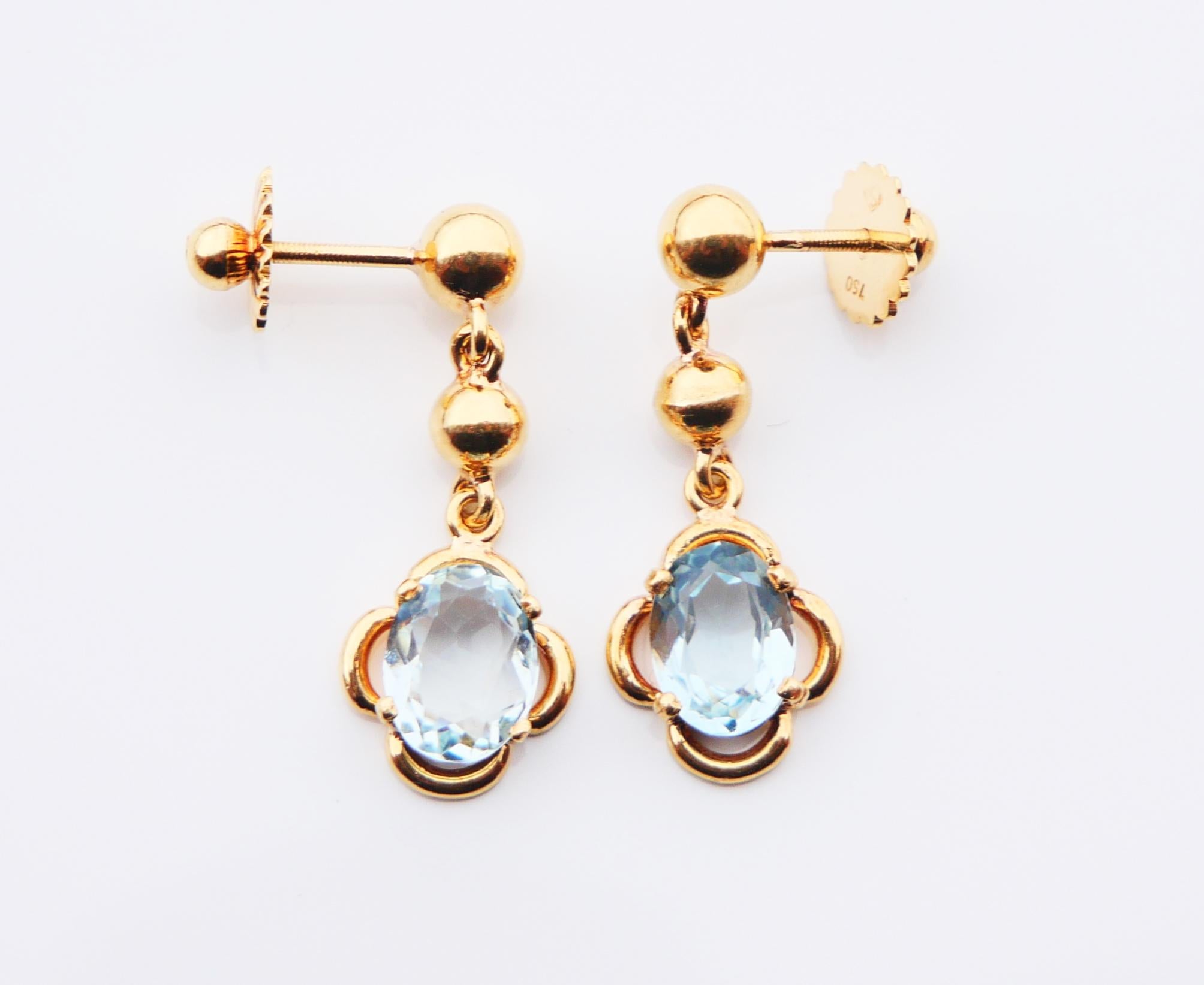 Antique German dangle Earrings natural 2.5ct Aquamarine solid 18K Gold / 3.65gr For Sale 3