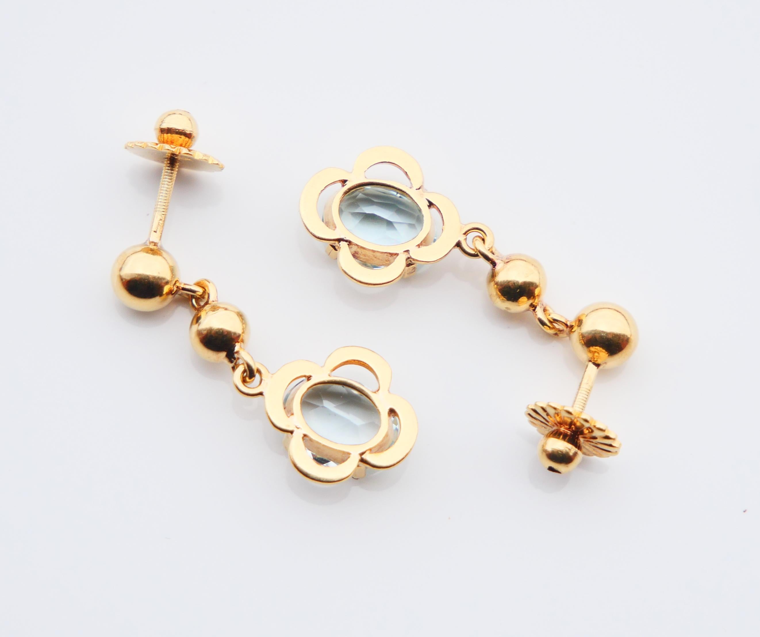 Antique German dangle Earrings natural 2.5ct Aquamarine solid 18K Gold / 3.65gr For Sale 4
