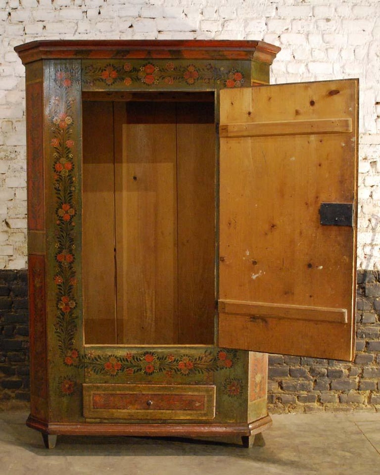 Antique German Decorative Hand Painted One Door Wardrobe Cabinet For Folk Art Antique German Decorative Hand Painted One Door Wardrobe Cabinet For Sale - Antique German Decorative Hand Painted One Door Wardrobe Cabinet For