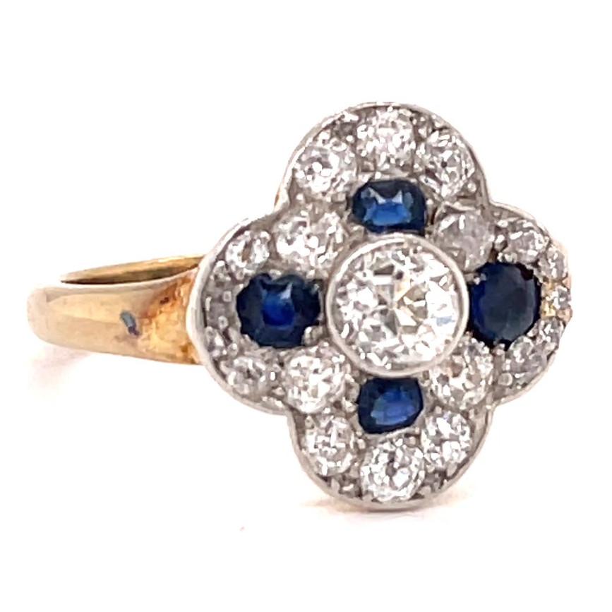 Art Deco Antique German Diamond Sapphire Gold Ring