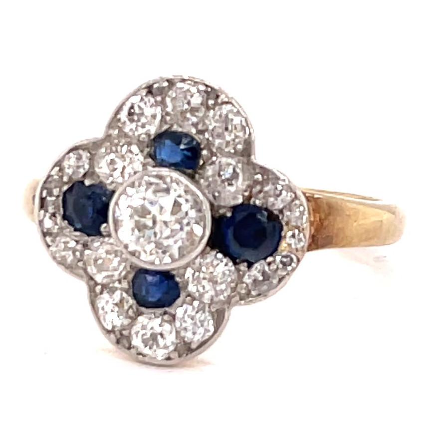 Old European Cut Antique German Diamond Sapphire Gold Ring