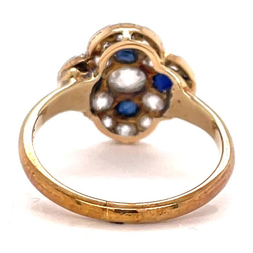 Antique German Diamond Sapphire Gold Ring In Excellent Condition In Beverly Hills, CA