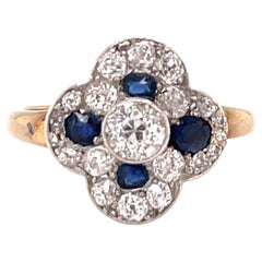 Antique German Diamond Sapphire Gold Ring