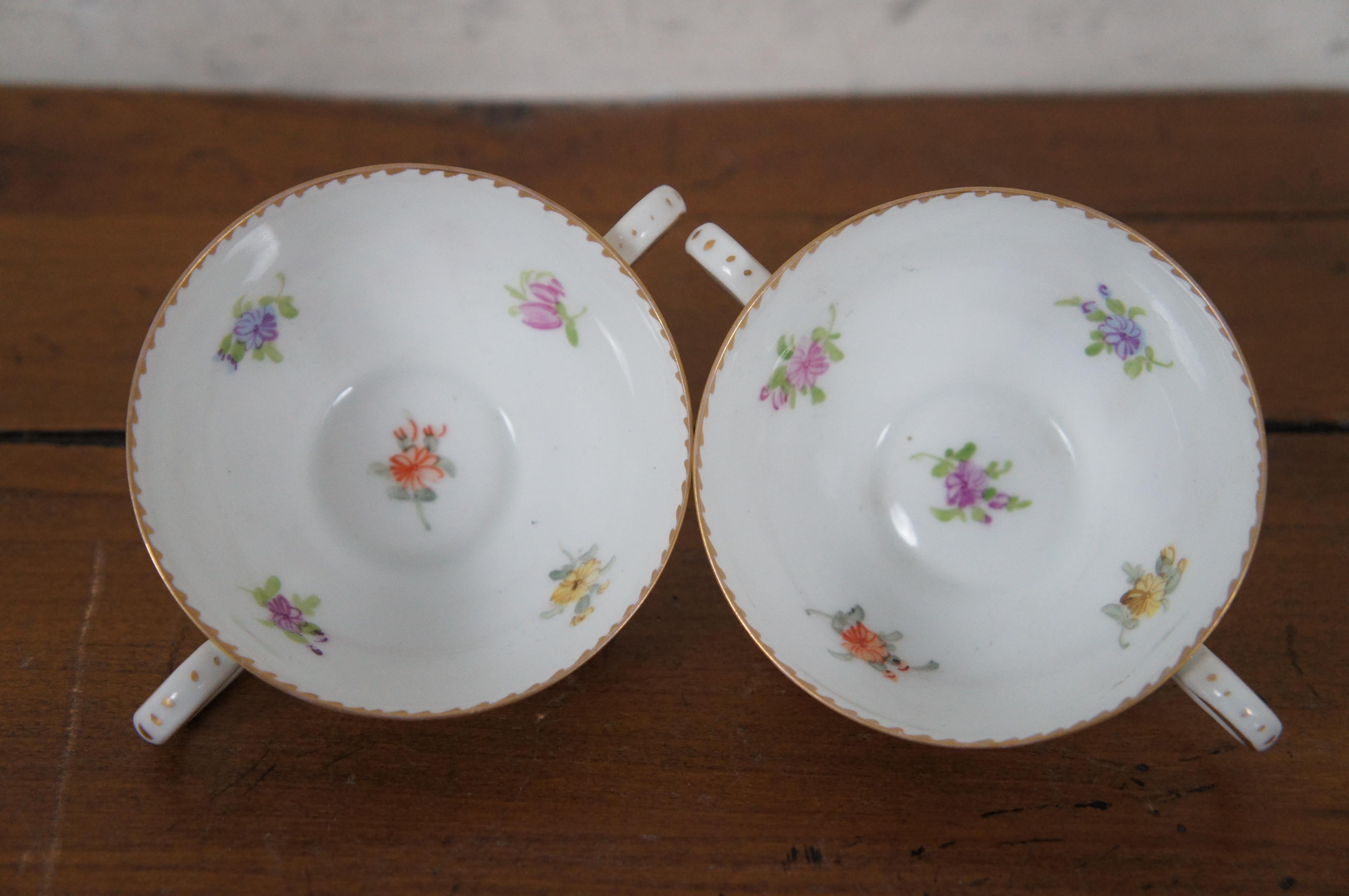 Antique German Dresden Franziska Hirsch Bouillon Soup Bowls Tea Cups Saucers For Sale 3