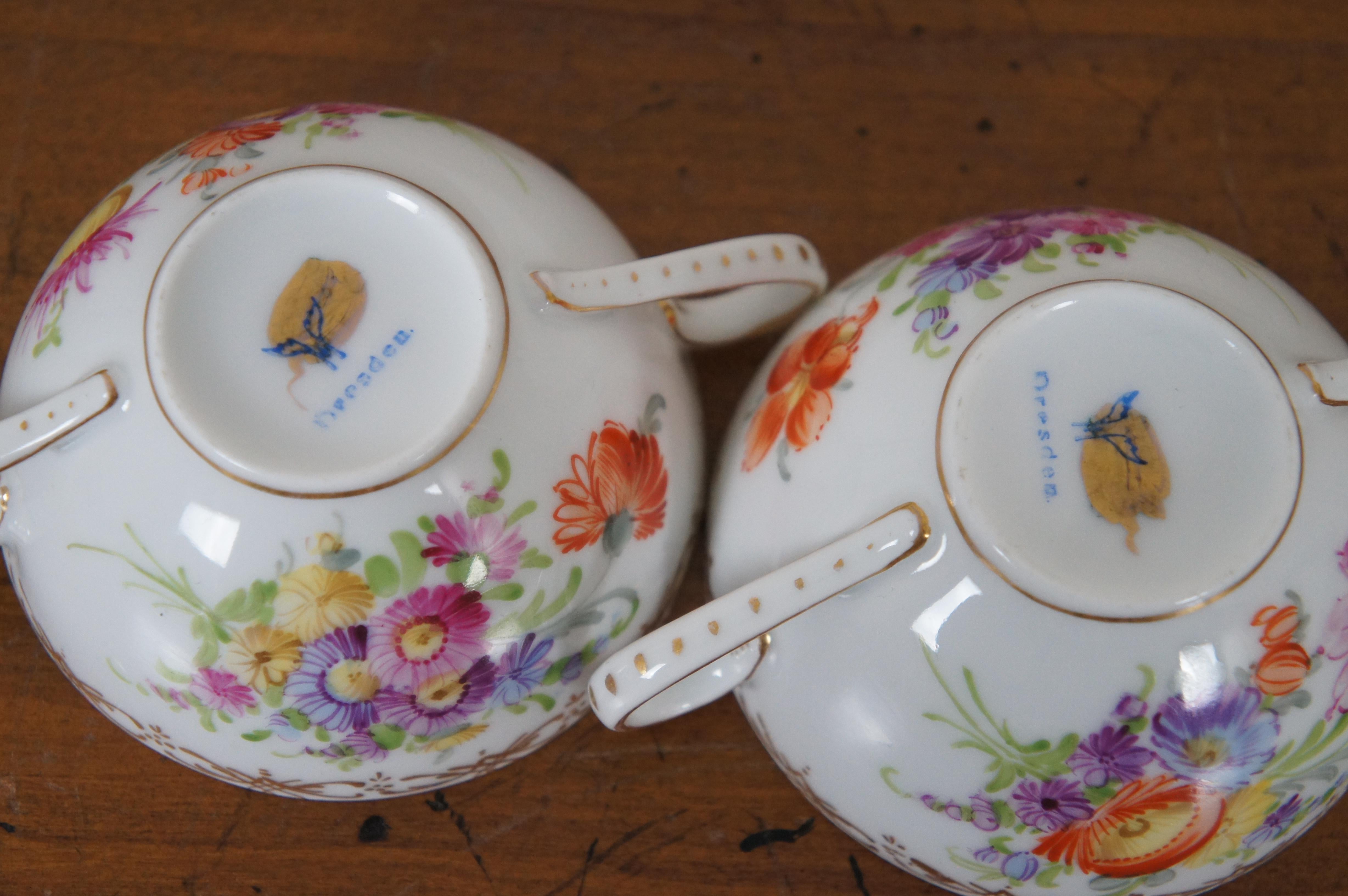 Antique German Dresden Franziska Hirsch Bouillon Soup Bowls Tea Cups Saucers For Sale 4