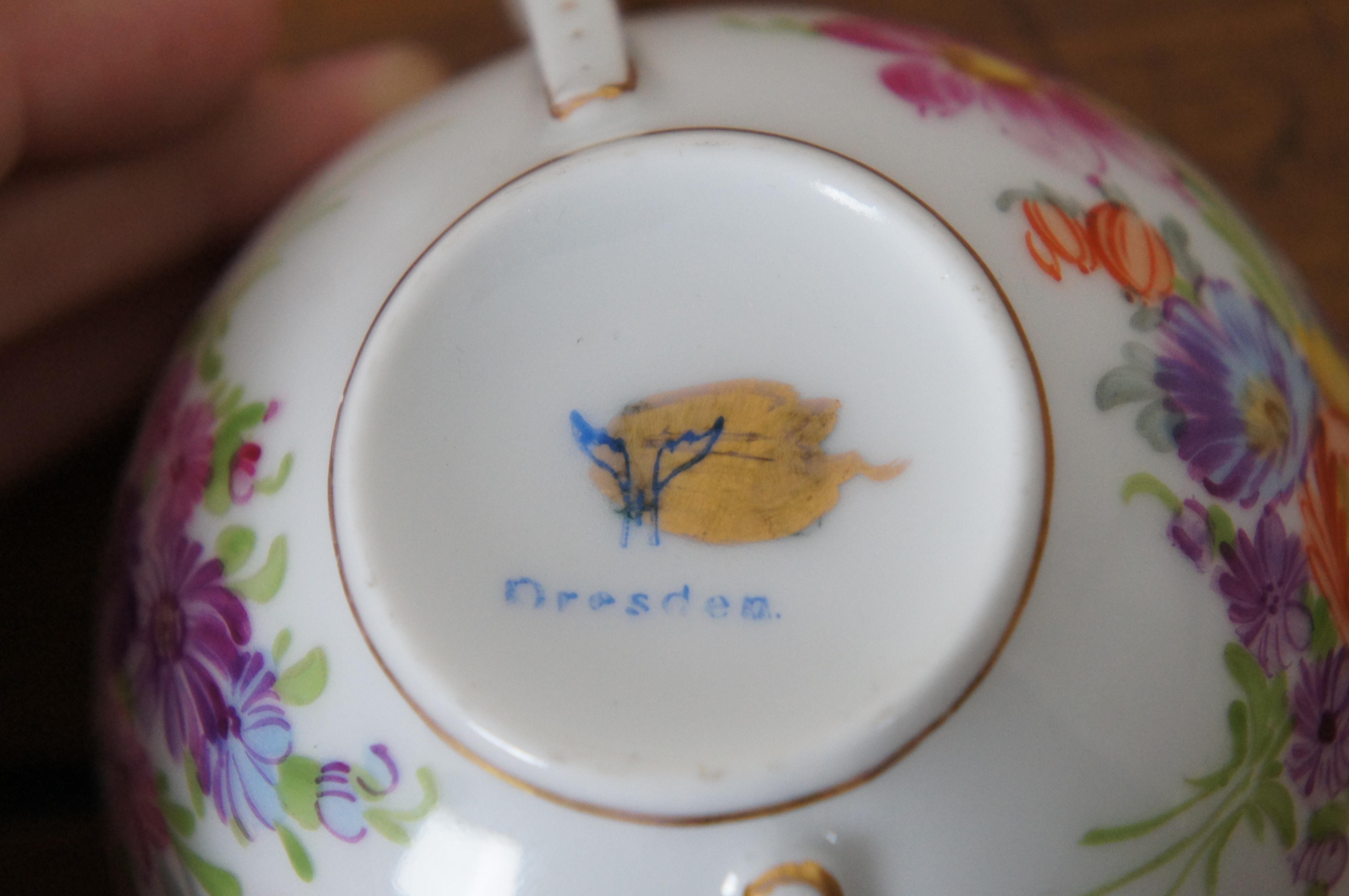 Antique German Dresden Franziska Hirsch Bouillon Soup Bowls Tea Cups Saucers For Sale 5