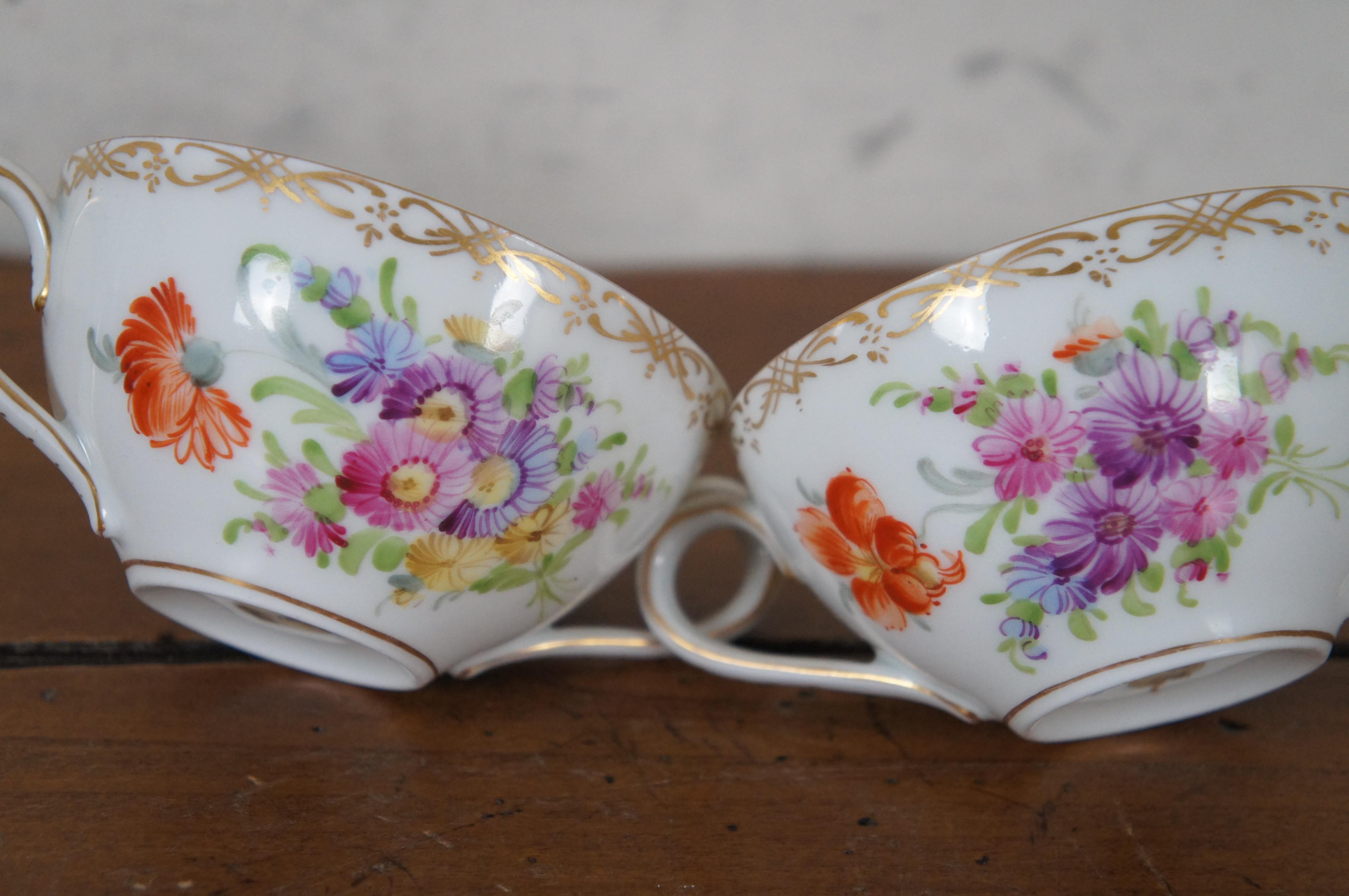 Antique German Dresden Franziska Hirsch Bouillon Soup Bowls Tea Cups Saucers For Sale 1