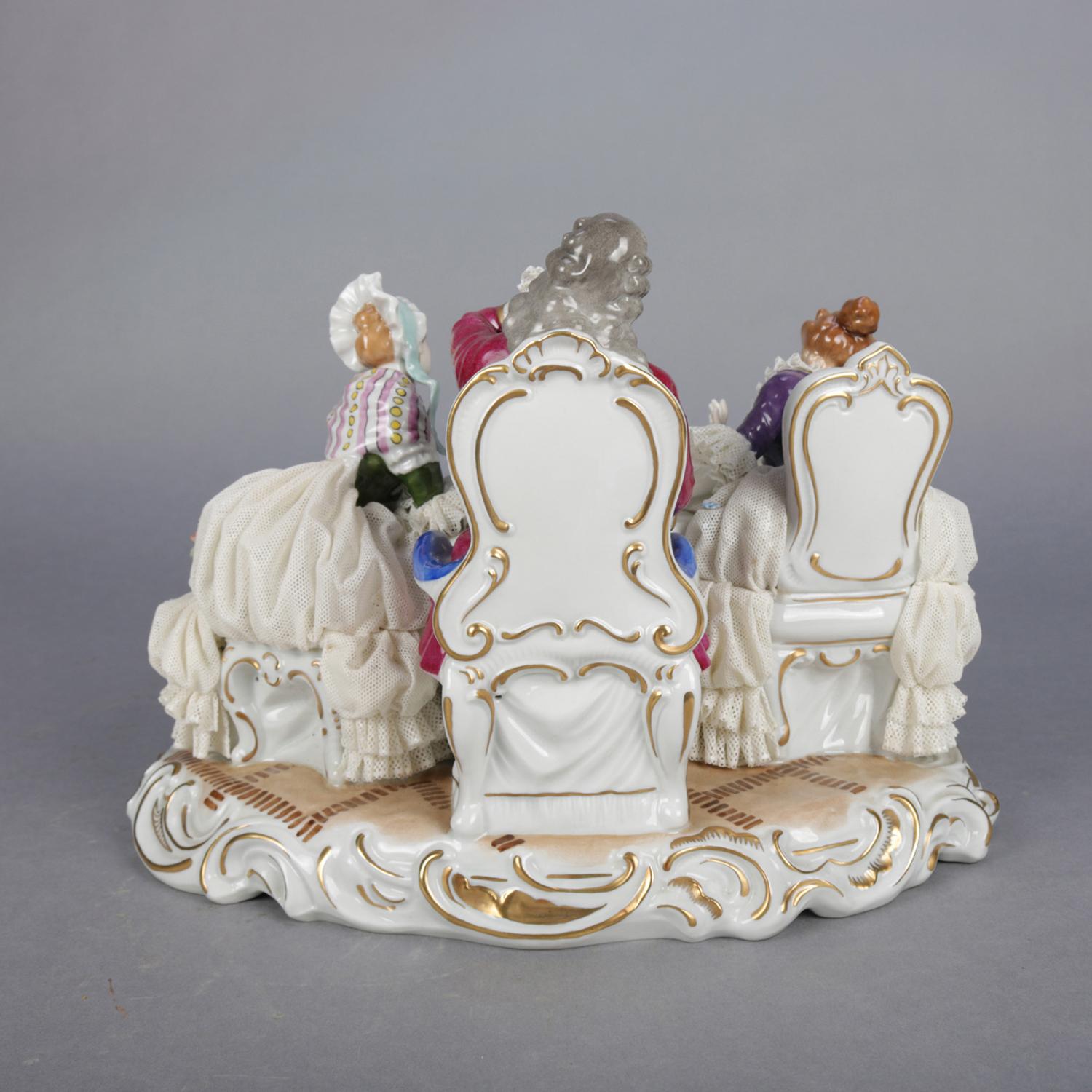 Victorian Antique German Dresden Lace Parlor Scene Grouping by Unter Weiss Bach