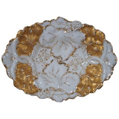 Antique German Dresden Meissen Gilded Grape Leaves Centerpiece Compote 14"
