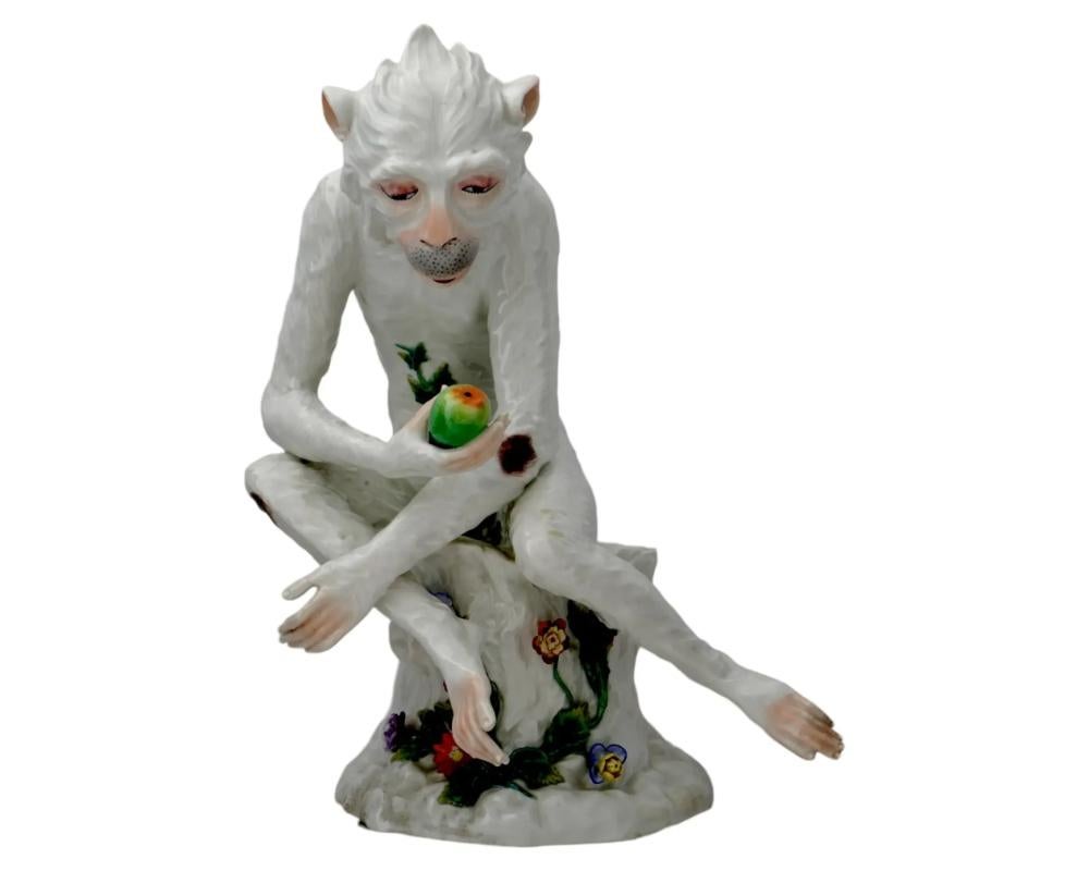 Antique German Dresden Monkey Porcelain Sculpture In Meissen Manner In Good Condition In Long Island City, NY