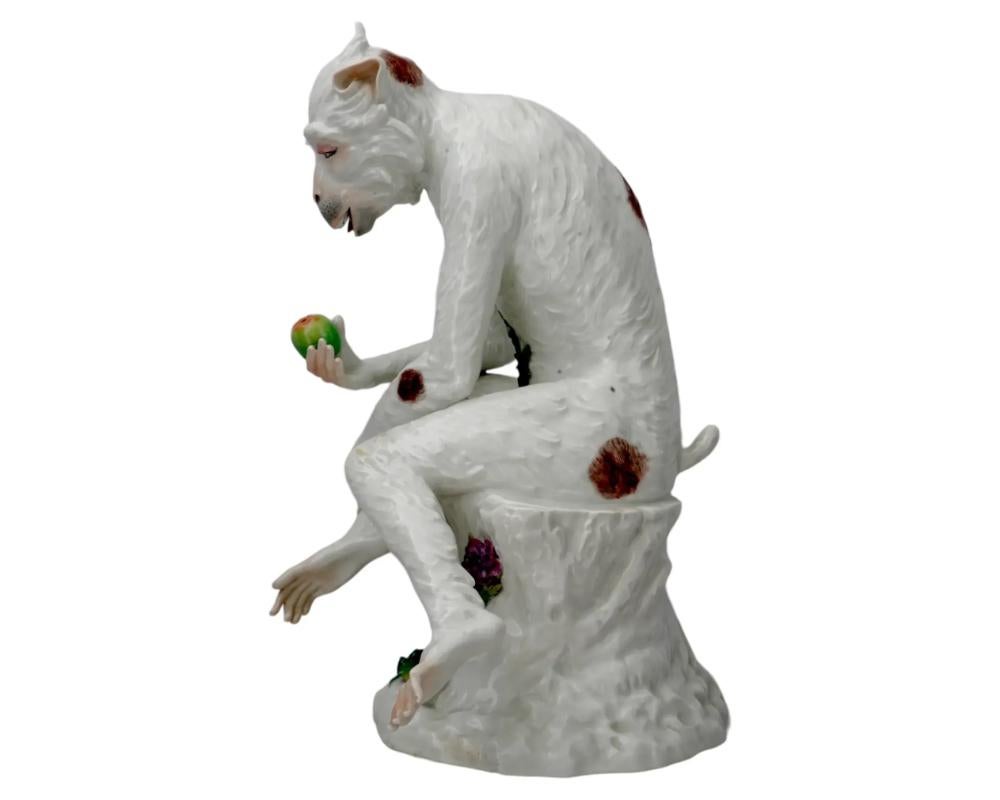 Early 20th Century Antique German Dresden Monkey Porcelain Sculpture In Meissen Manner
