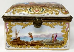 Antique German Dresden Porcelain Box with Delicate Painting, Circa 1860-1870.