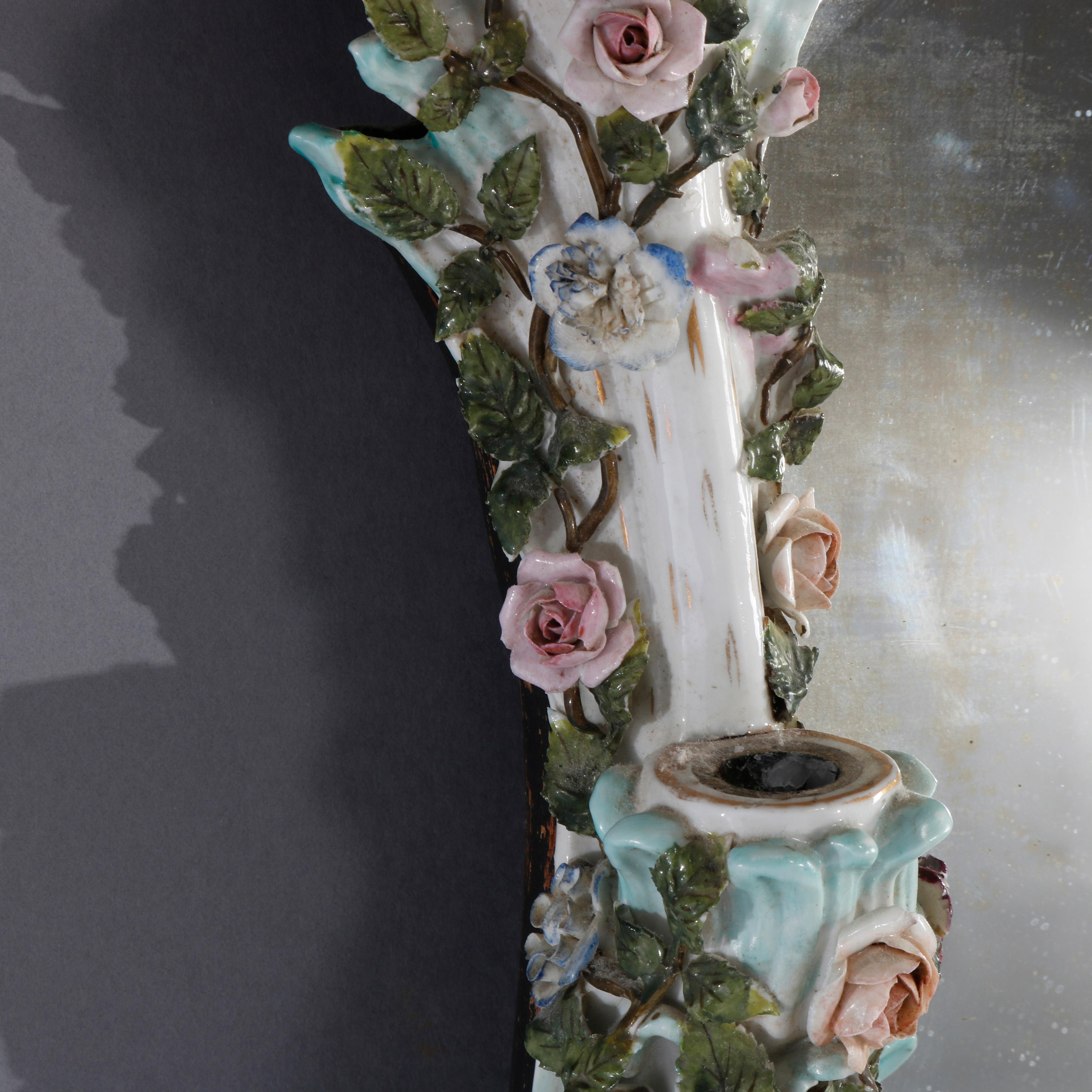 Antique German Dresden Porcelain Figural Cherub Double Candle Wall Mirror 19th C 5