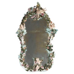 Antique German Dresden Porcelain Figural Cherub Double Candle Wall Mirror 19th C