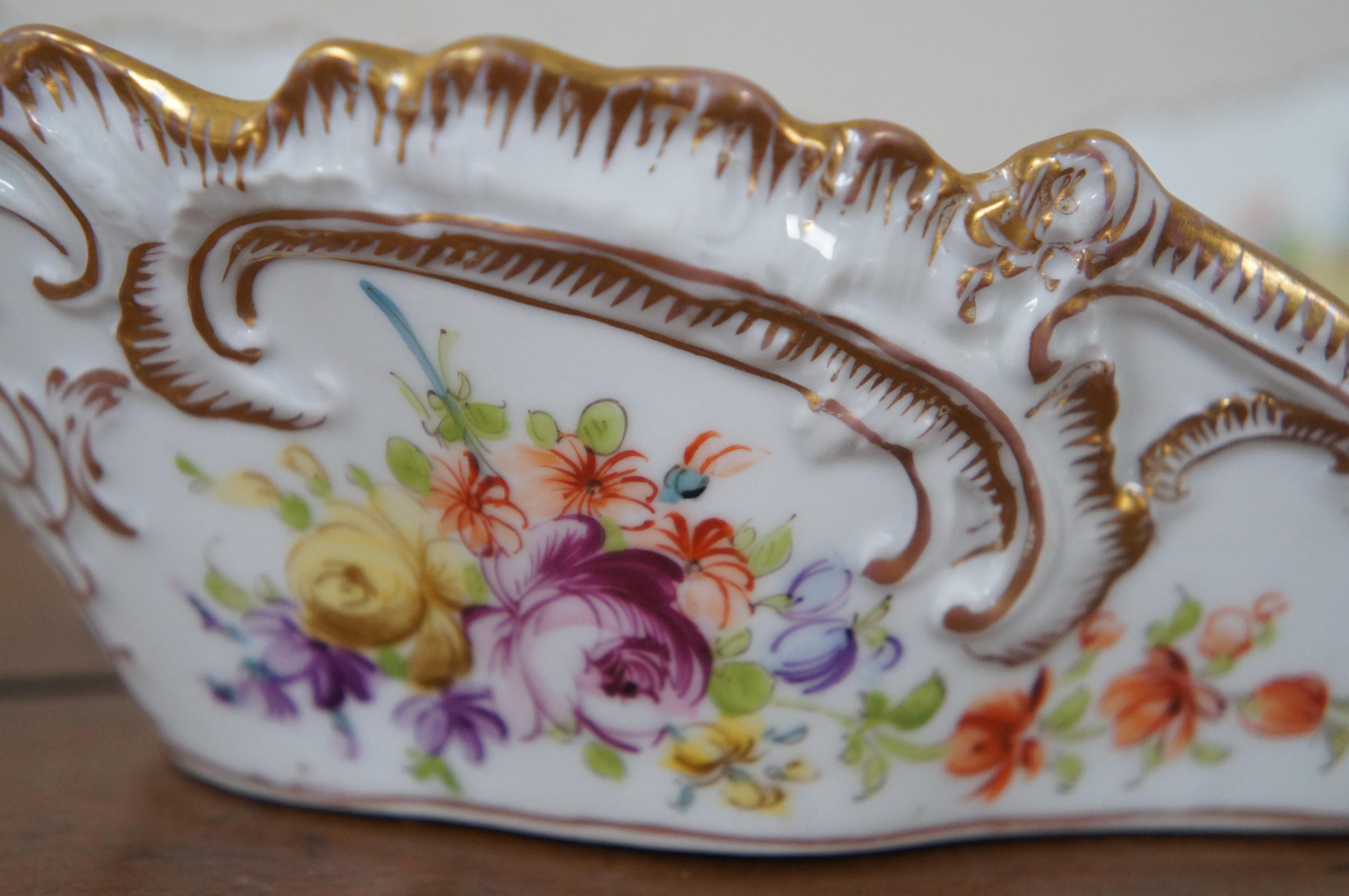 Antique German Dresden Porcelain Gilded Floral Centerpiece Bowl Compote 12