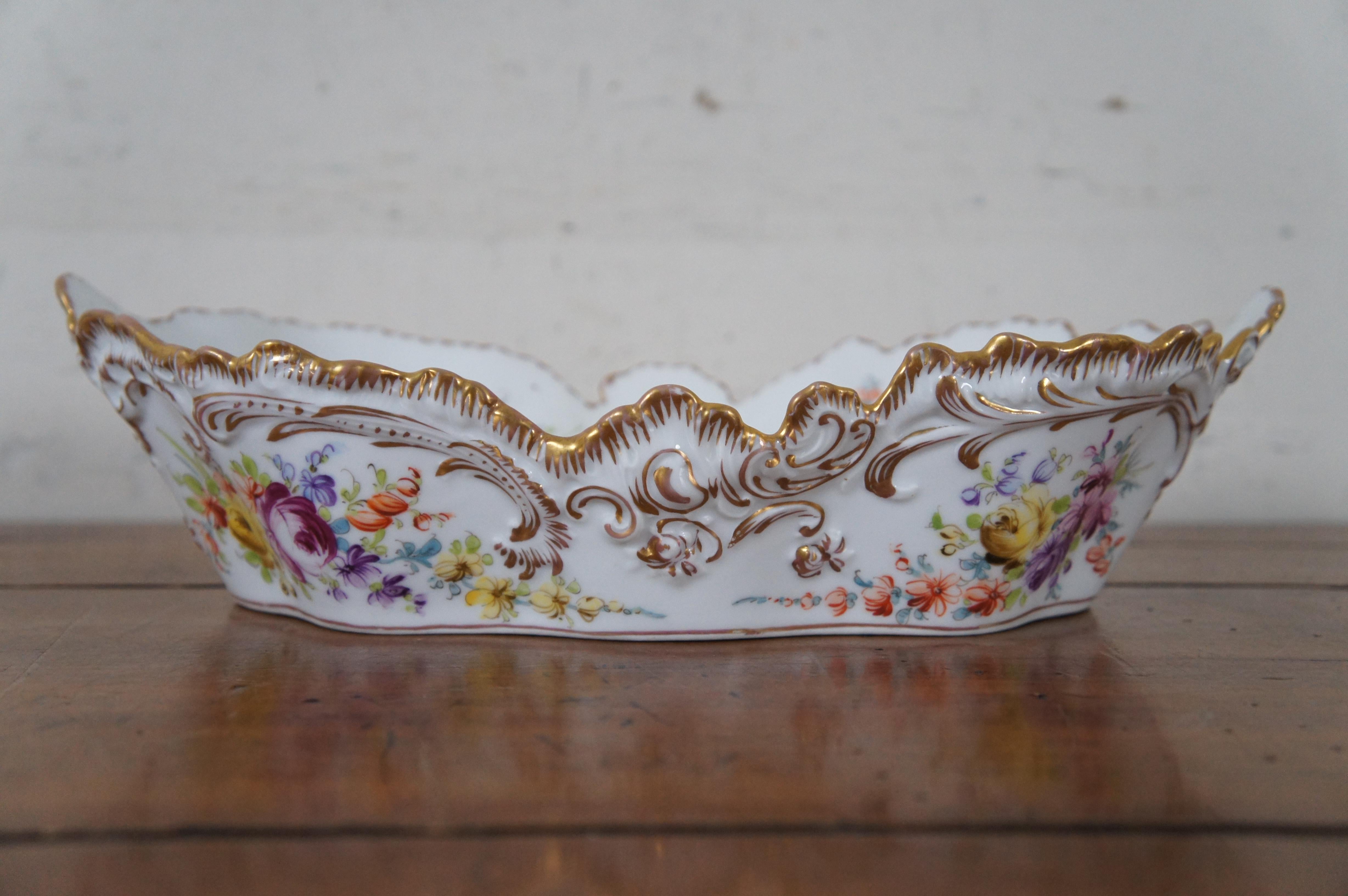 Victorian Antique German Dresden Porcelain Gilded Floral Centerpiece Bowl Compote 12