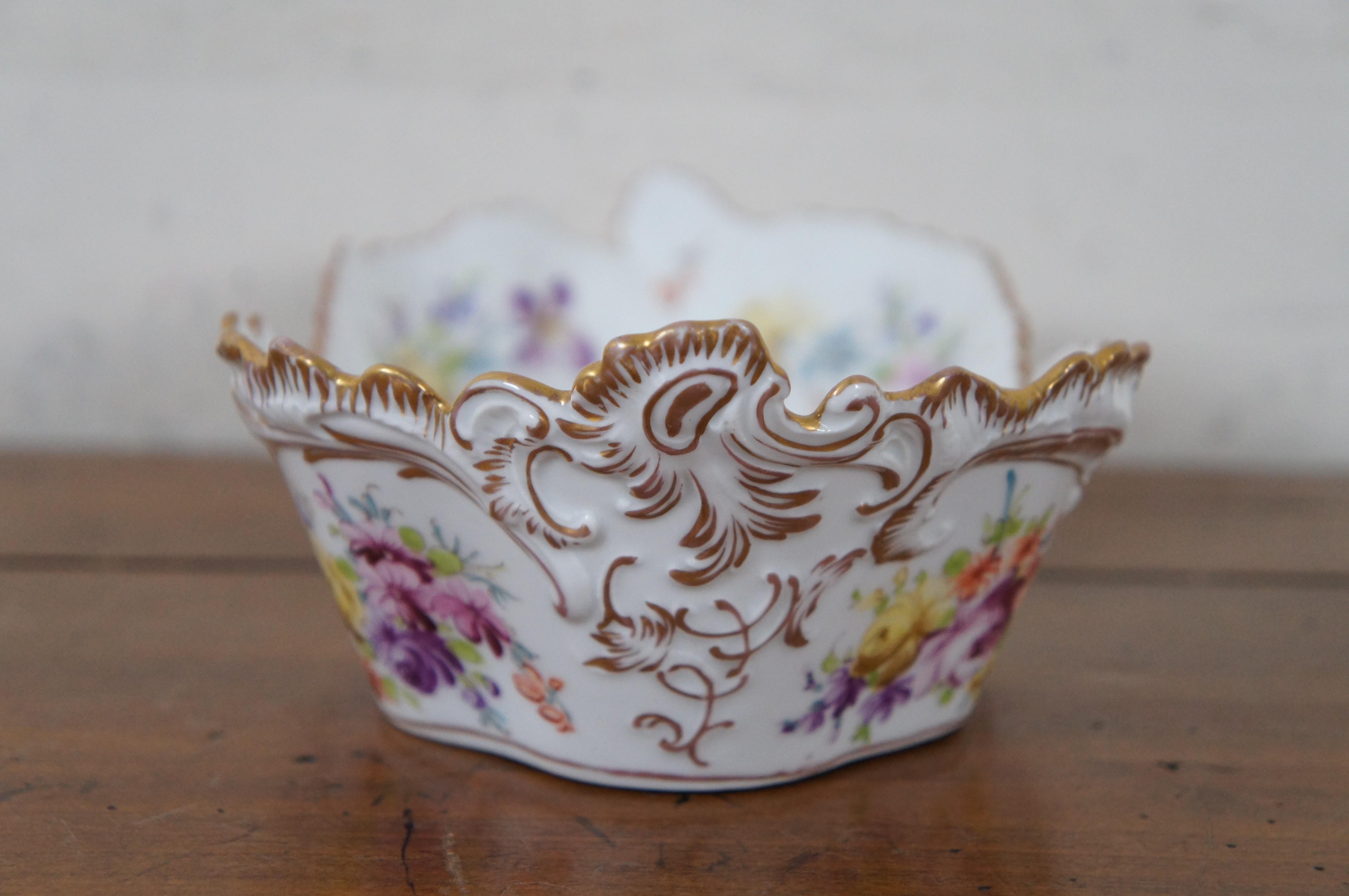 Antique German Dresden Porcelain Gilded Floral Centerpiece Bowl Compote 12