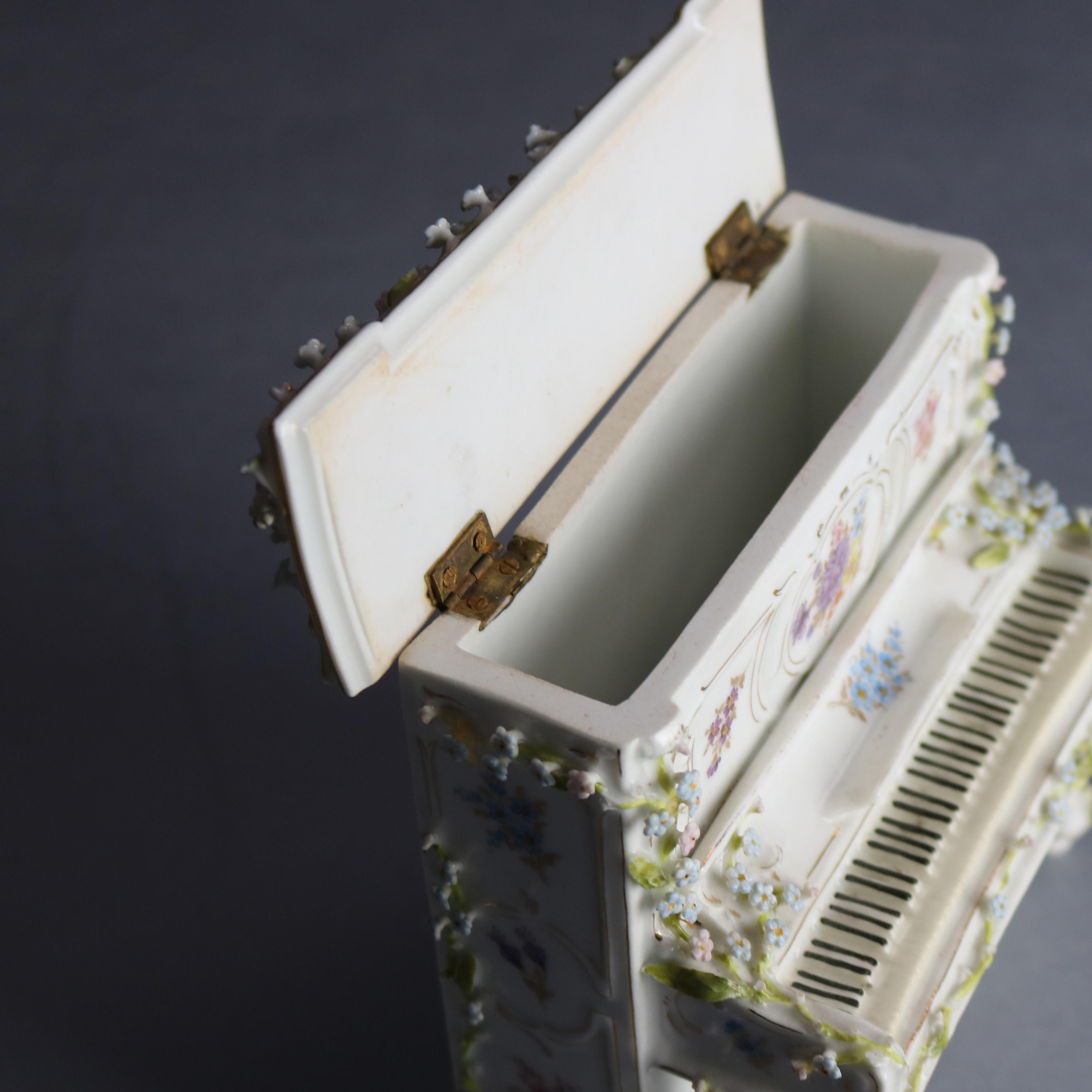 Antique German Dresden Porcelain Piano Dresser Box, 19th Century 2