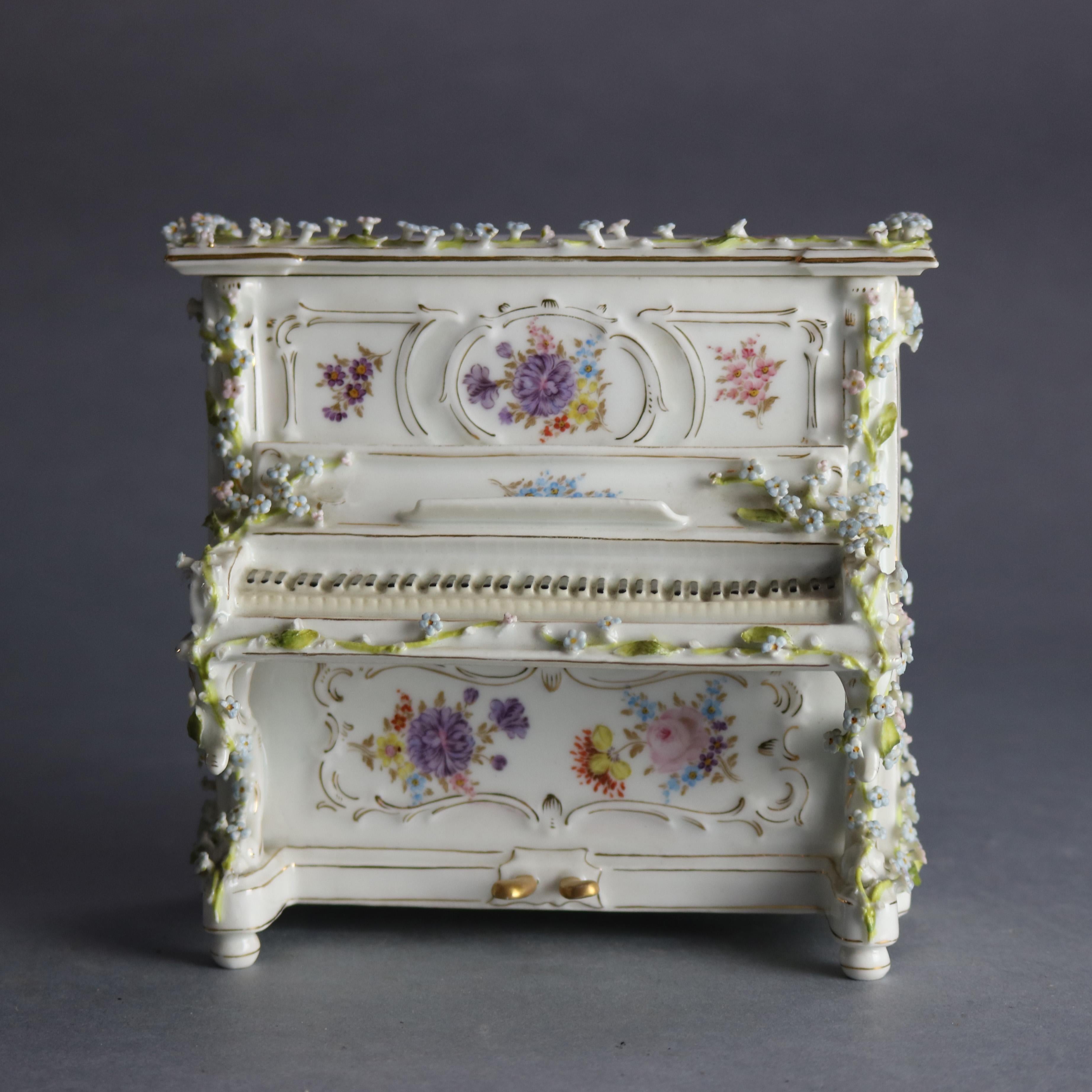 Antique German Dresden Porcelain Piano Dresser Box, 19th Century 3