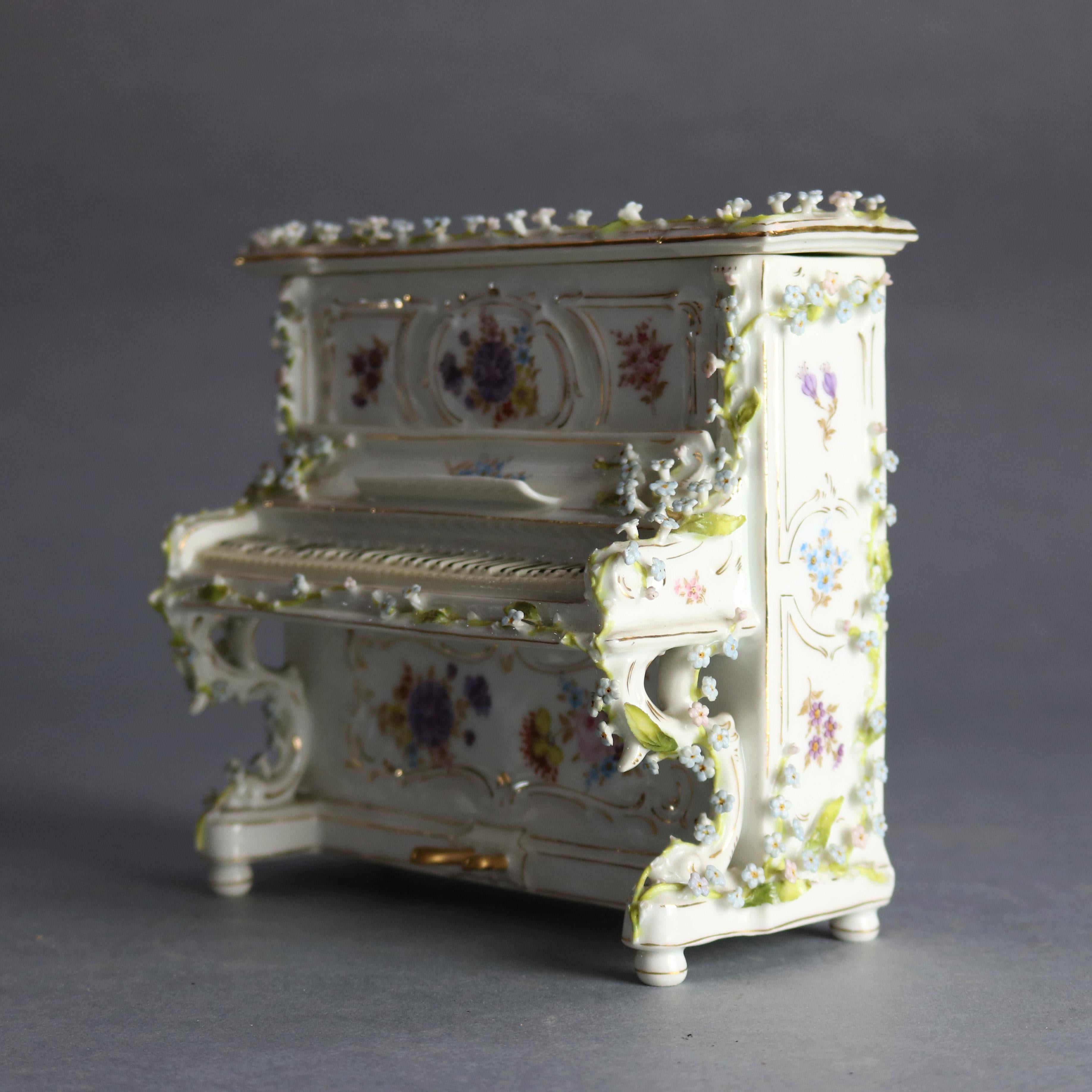 Antique German Dresden Porcelain Piano Dresser Box, 19th Century 4