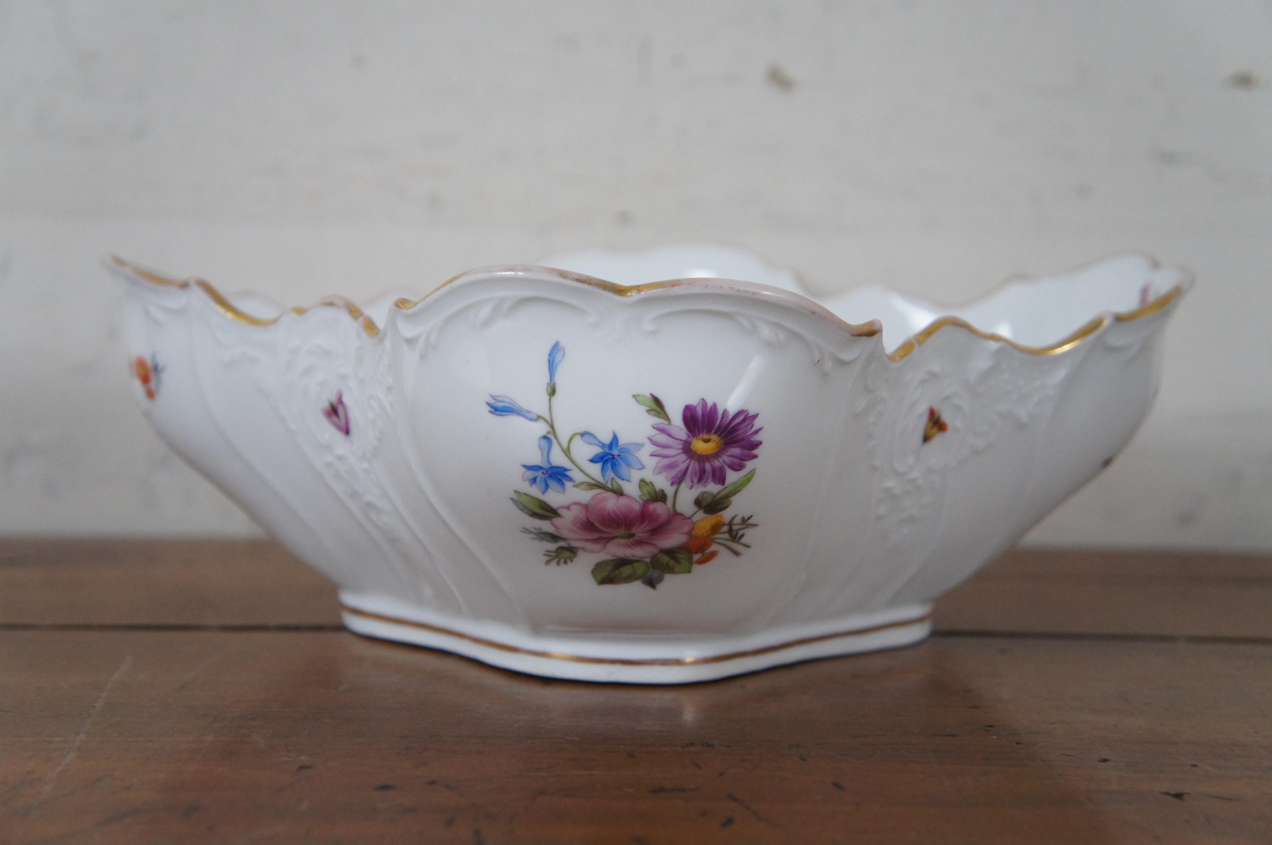 Antique German Dresden Ruffled Serpentine Floral Butterfly Bowl Compote 9