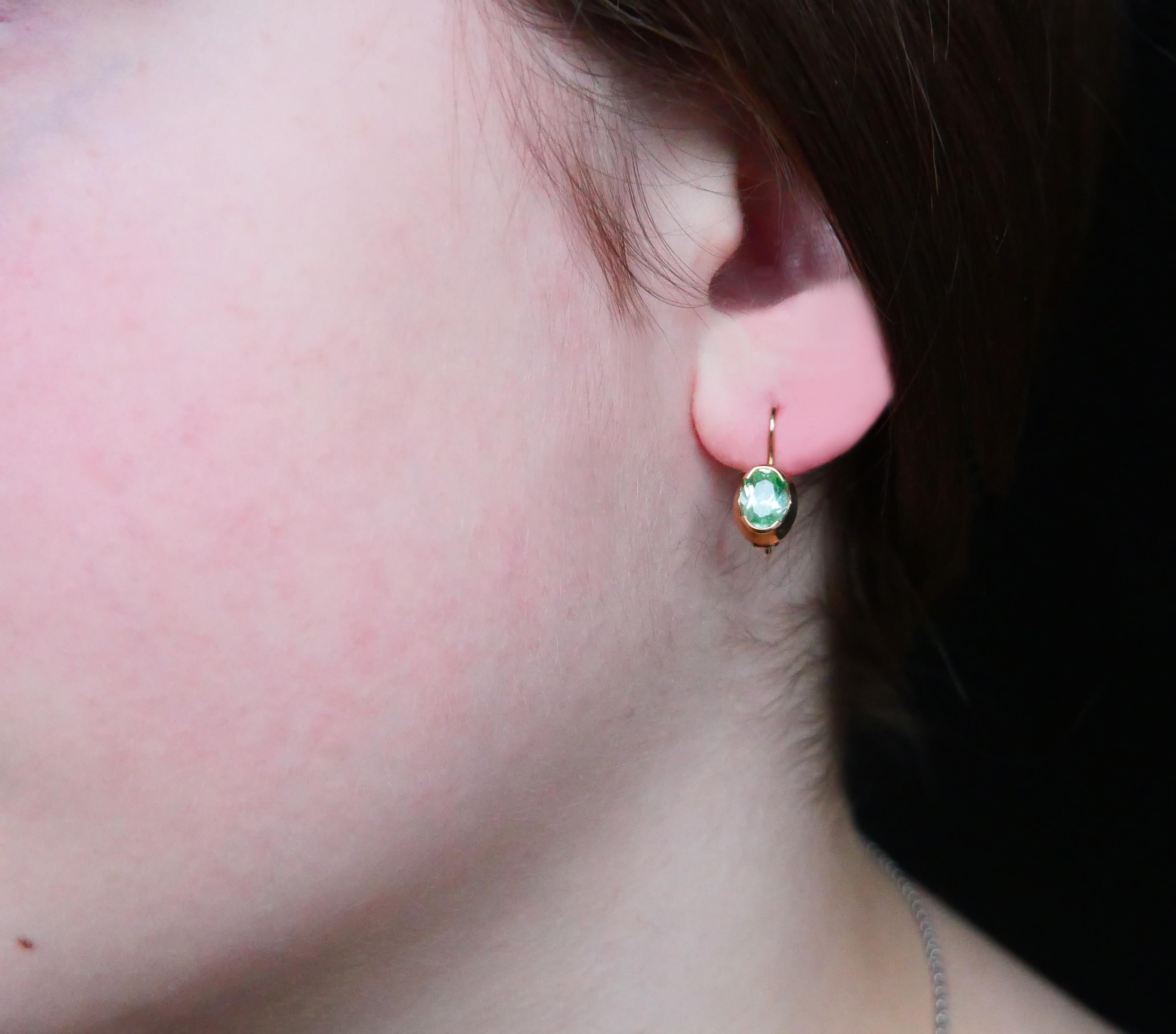 Antike deutsche Ohrringe Grüner Spinell massiv 14K Gold / 1,17 gr im Angebot 1