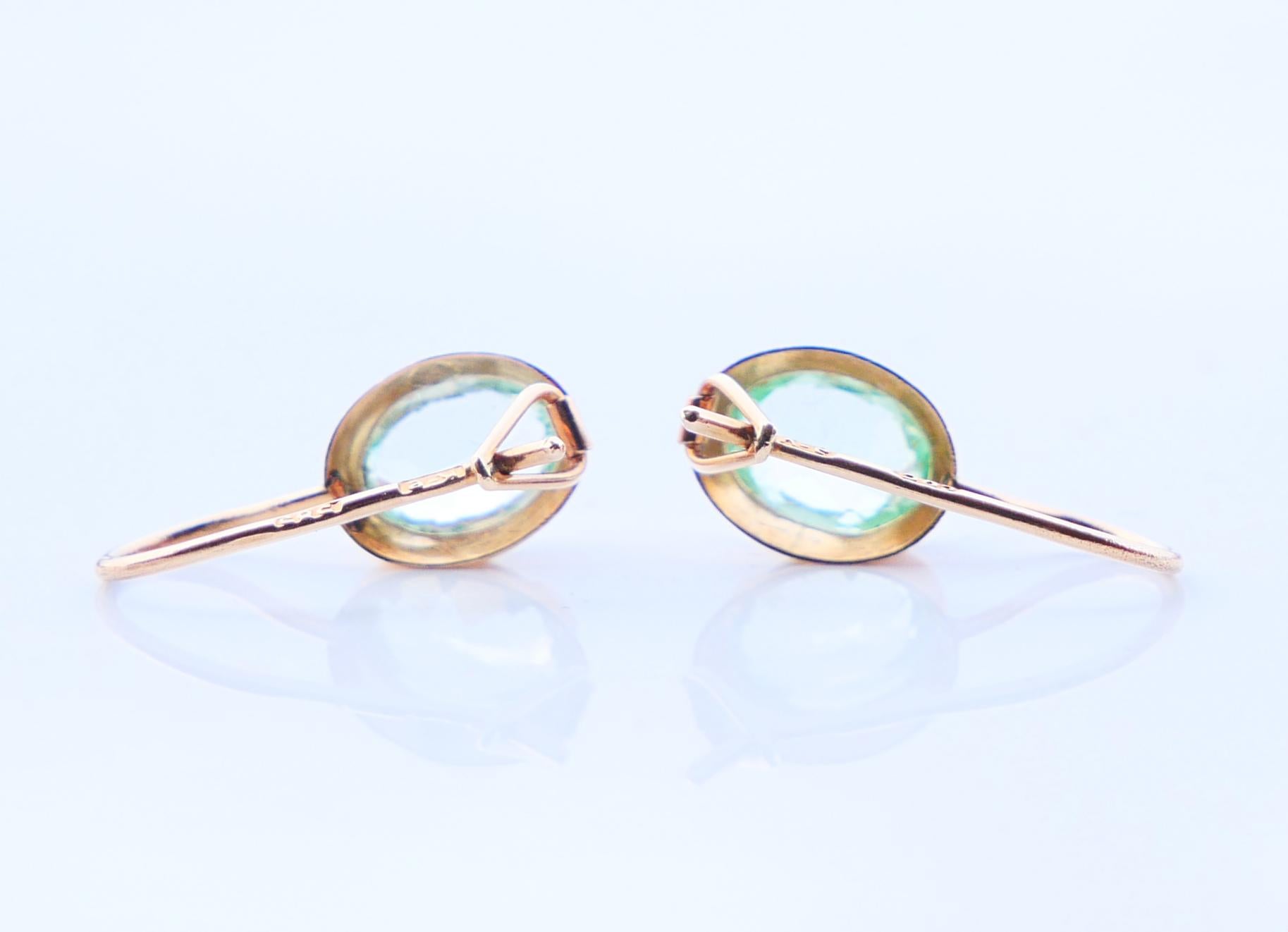 Antike deutsche Ohrringe Grüner Spinell massiv 14K Gold / 1,17 gr im Angebot 3