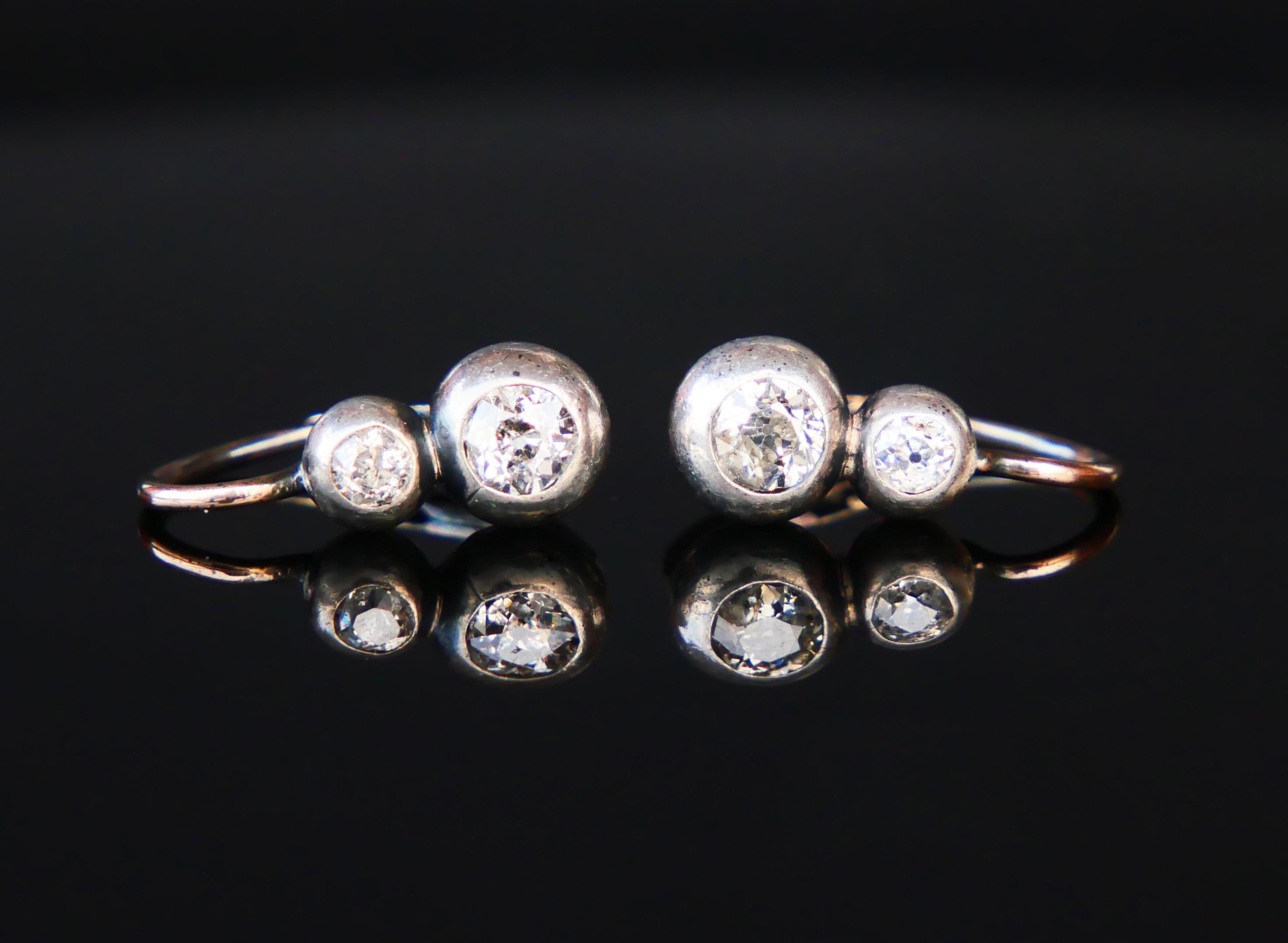 Art Deco Antique German Earrings natural 1.2 ctw Diamonds solid 14K Gold Silver / 3.6 gr For Sale