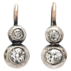 Boucles d'oreilles allemandes antiques 1,2 ctw Diamants massif 14K Gold Silver / 3,6 gr