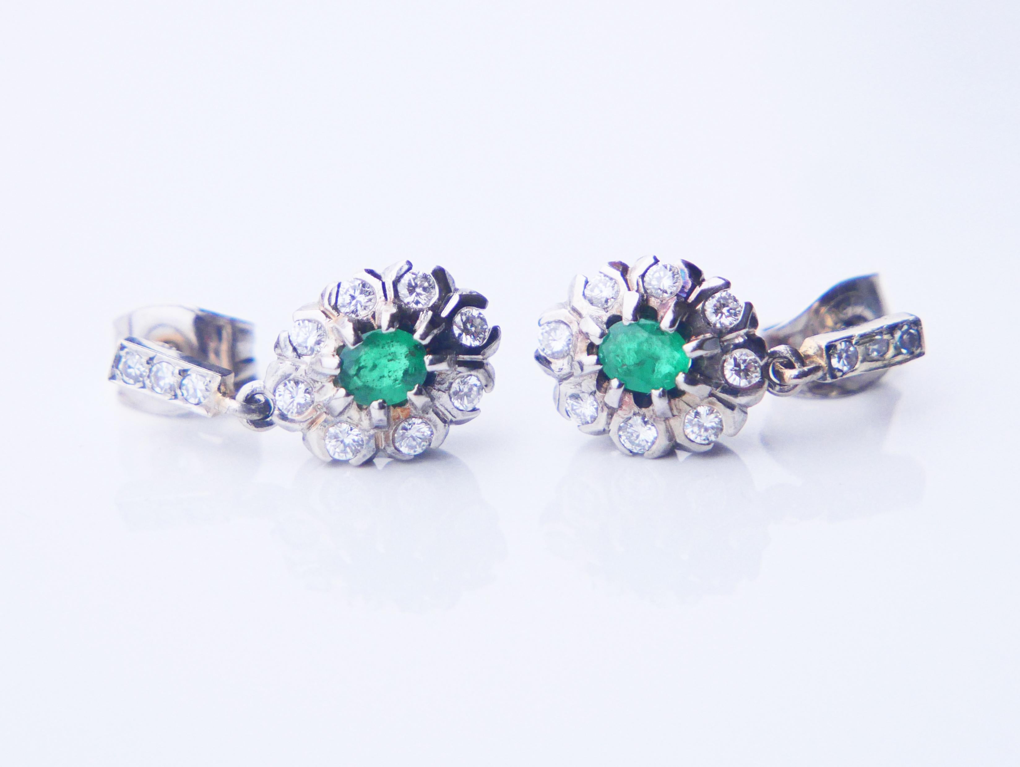 Antique German Earrings natural Emeralds Diamonds solid 18K White Gold / 3.66gr For Sale 1