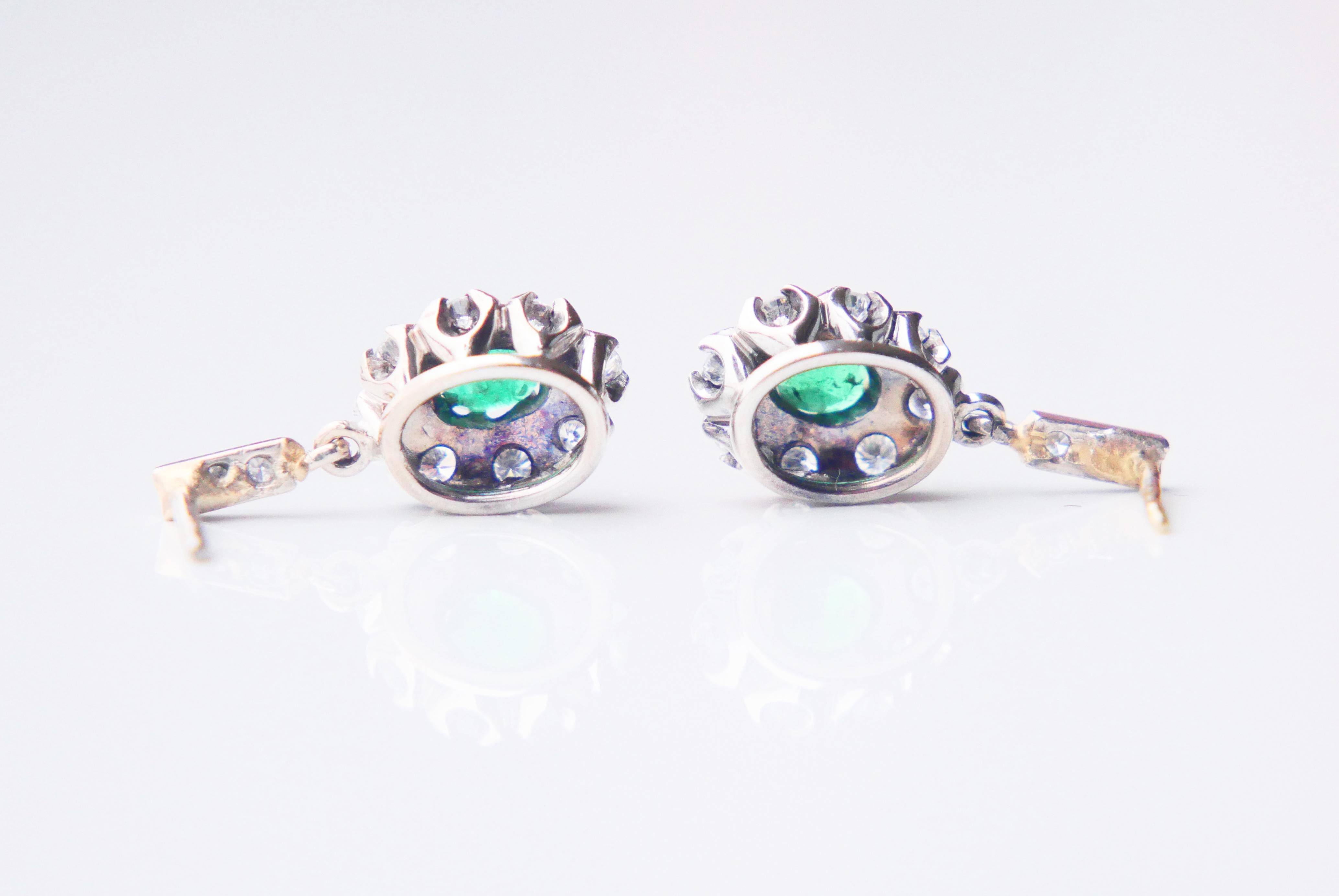 Antique German Earrings natural Emeralds Diamonds solid 18K White Gold / 3.66gr For Sale 3