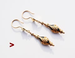 Antique German Earrings solid 14K Gold Black Enamel / 2.65gr