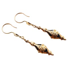 Orecchini antichi tedeschi in oro massiccio 14K con smalto nero / 2,65gr