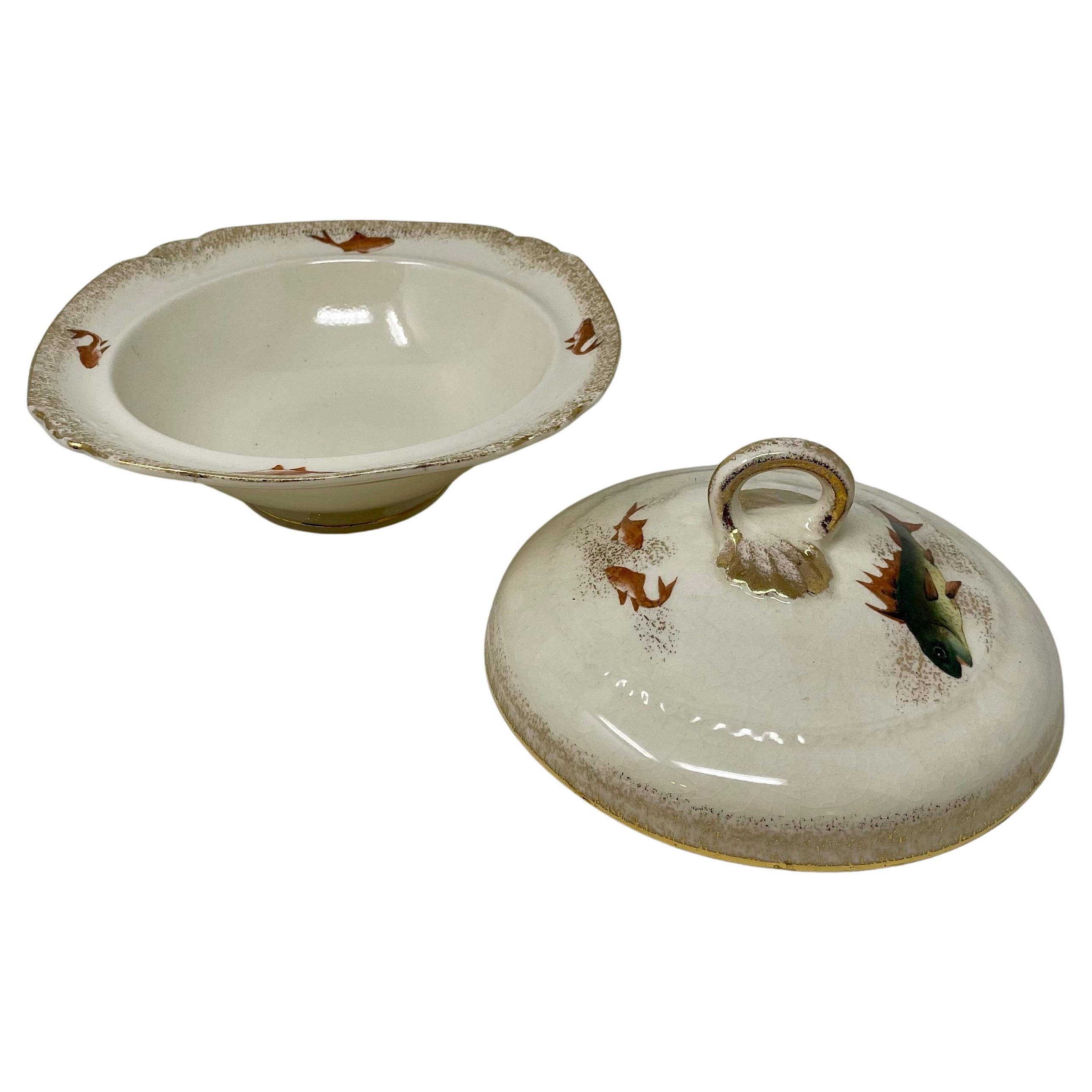 Antique German Earthenware Fish Set Signed 