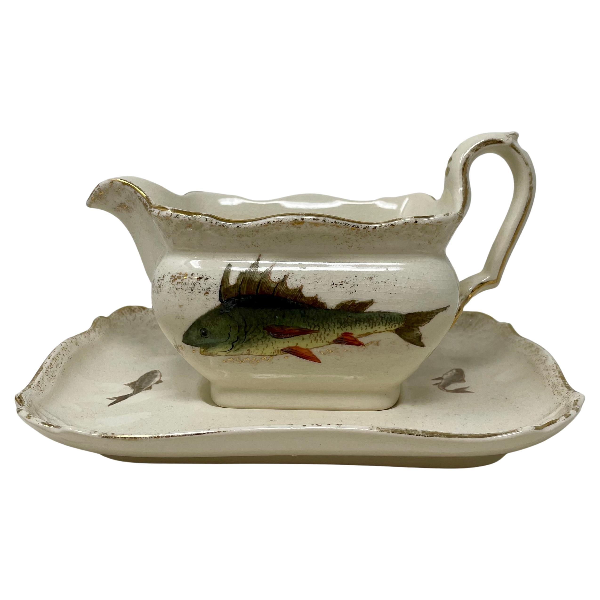 Antique German Earthenware Fish Set Signed 