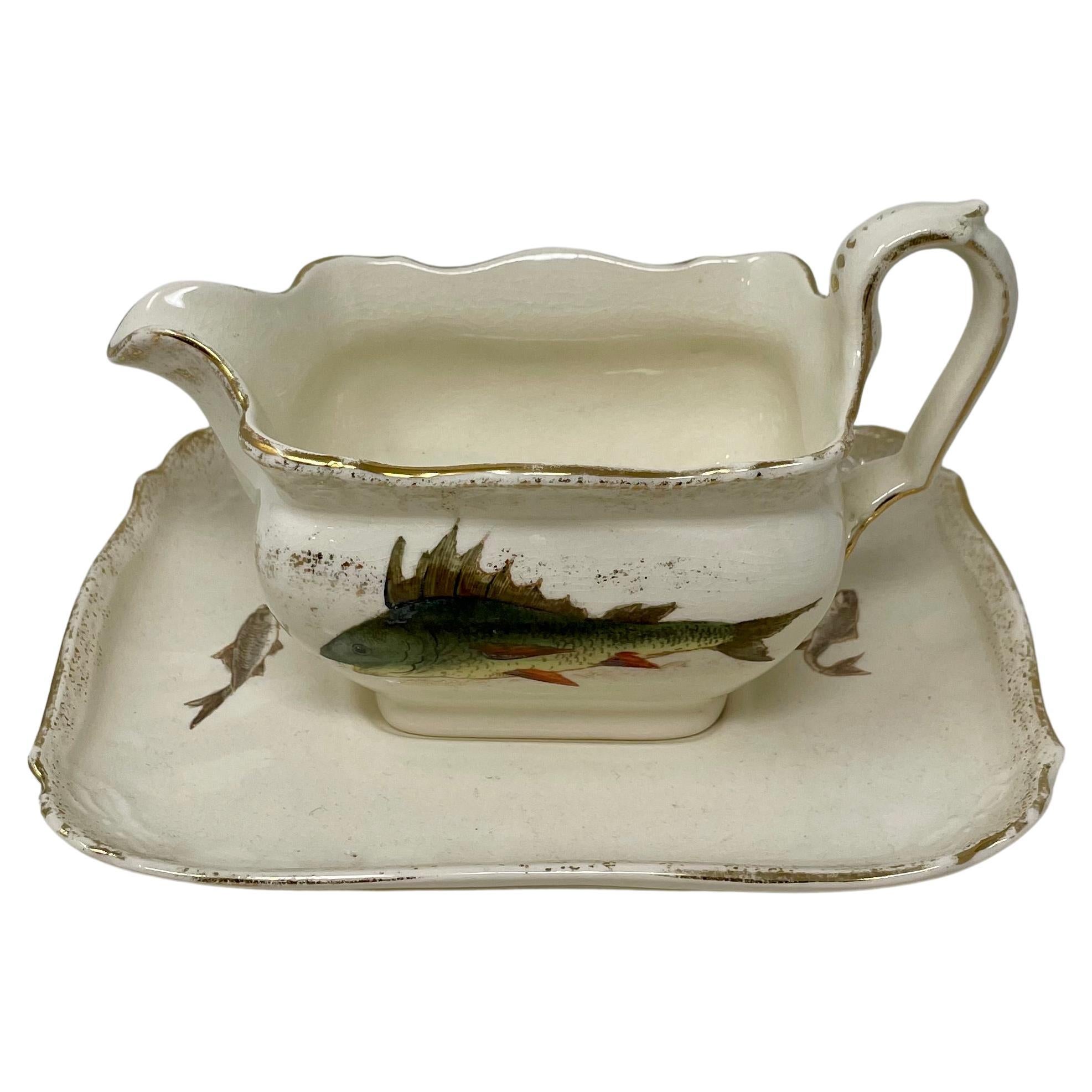 Antique German Earthenware Fish Set Signed 
