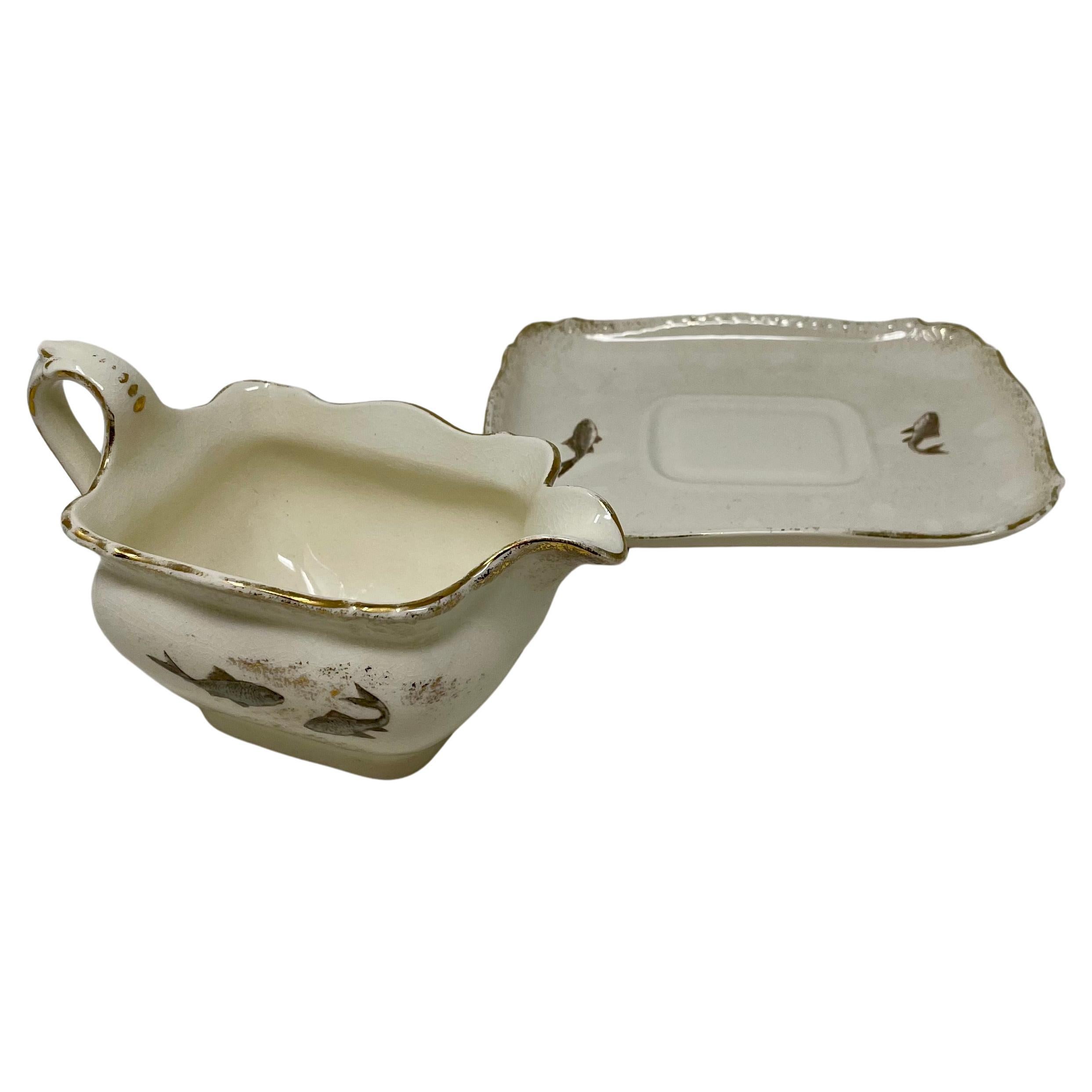 Antique German Earthenware Fish Set Signed 