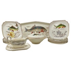 Antique German Earthenware Fish Set Signed "Franz Anton Mehlem" circa 1900-1920.