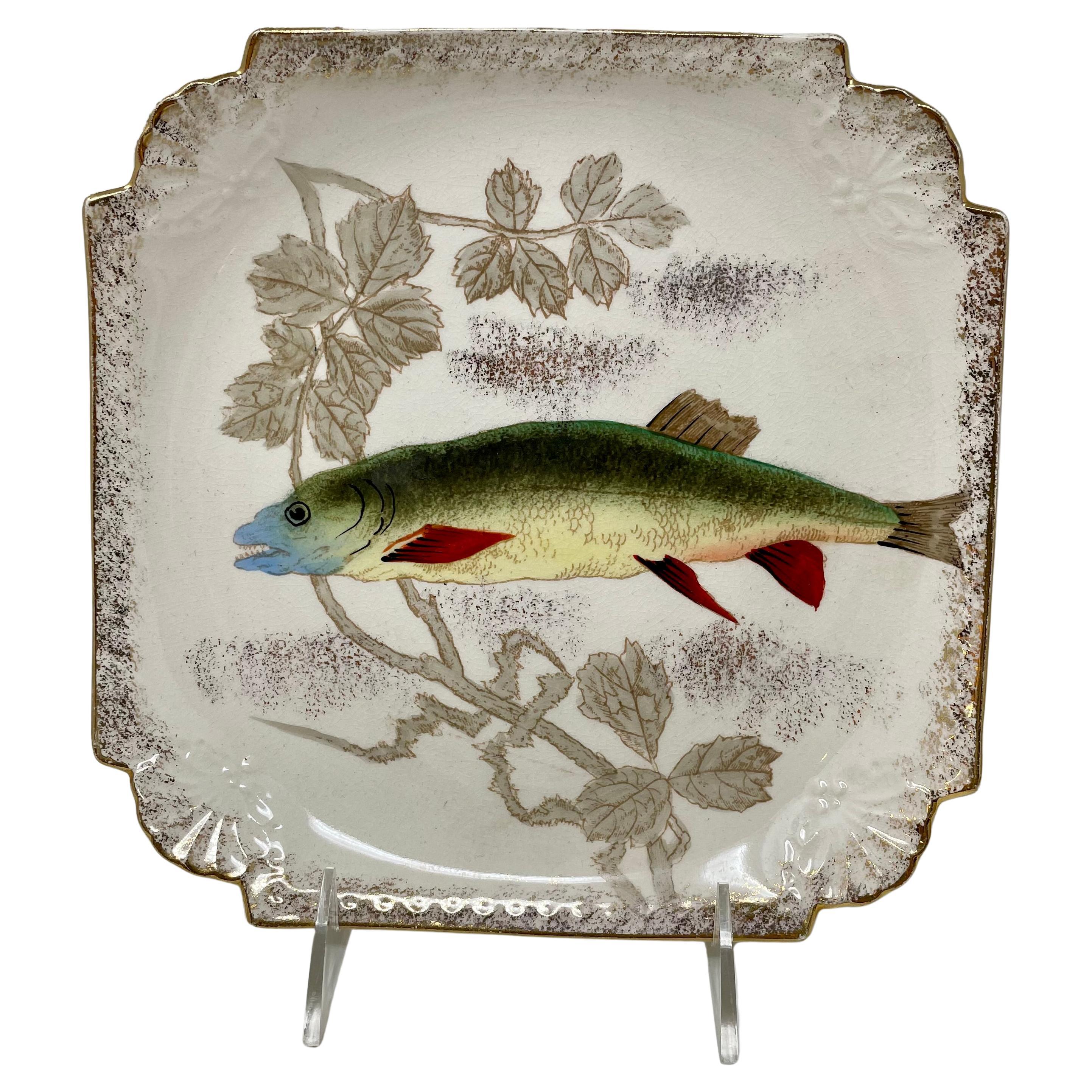 Antique German Earthenware Fish Set Signed 