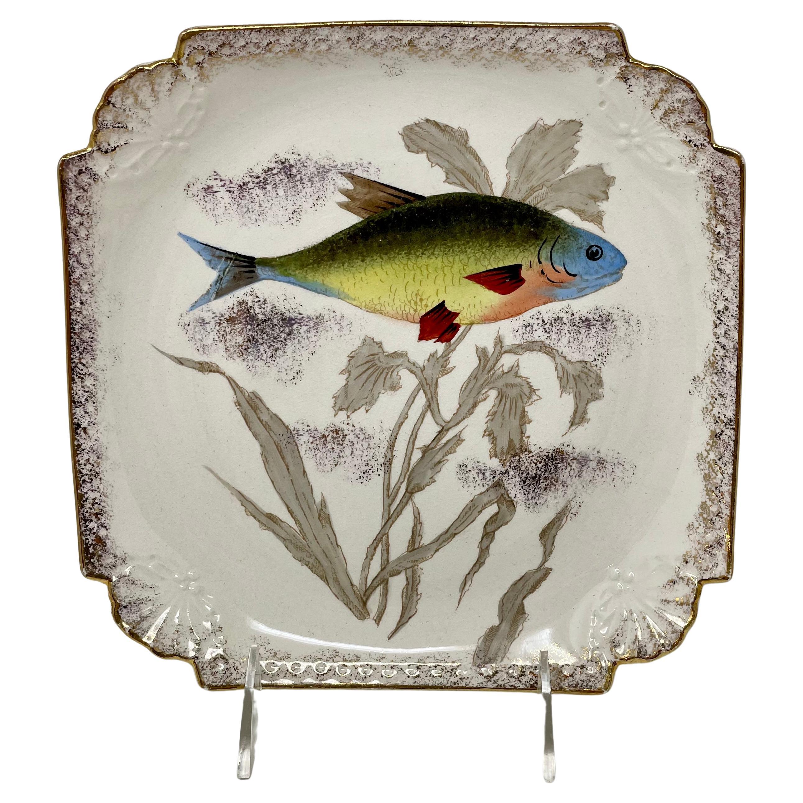 Antique German Earthenware Fish Set Signed 