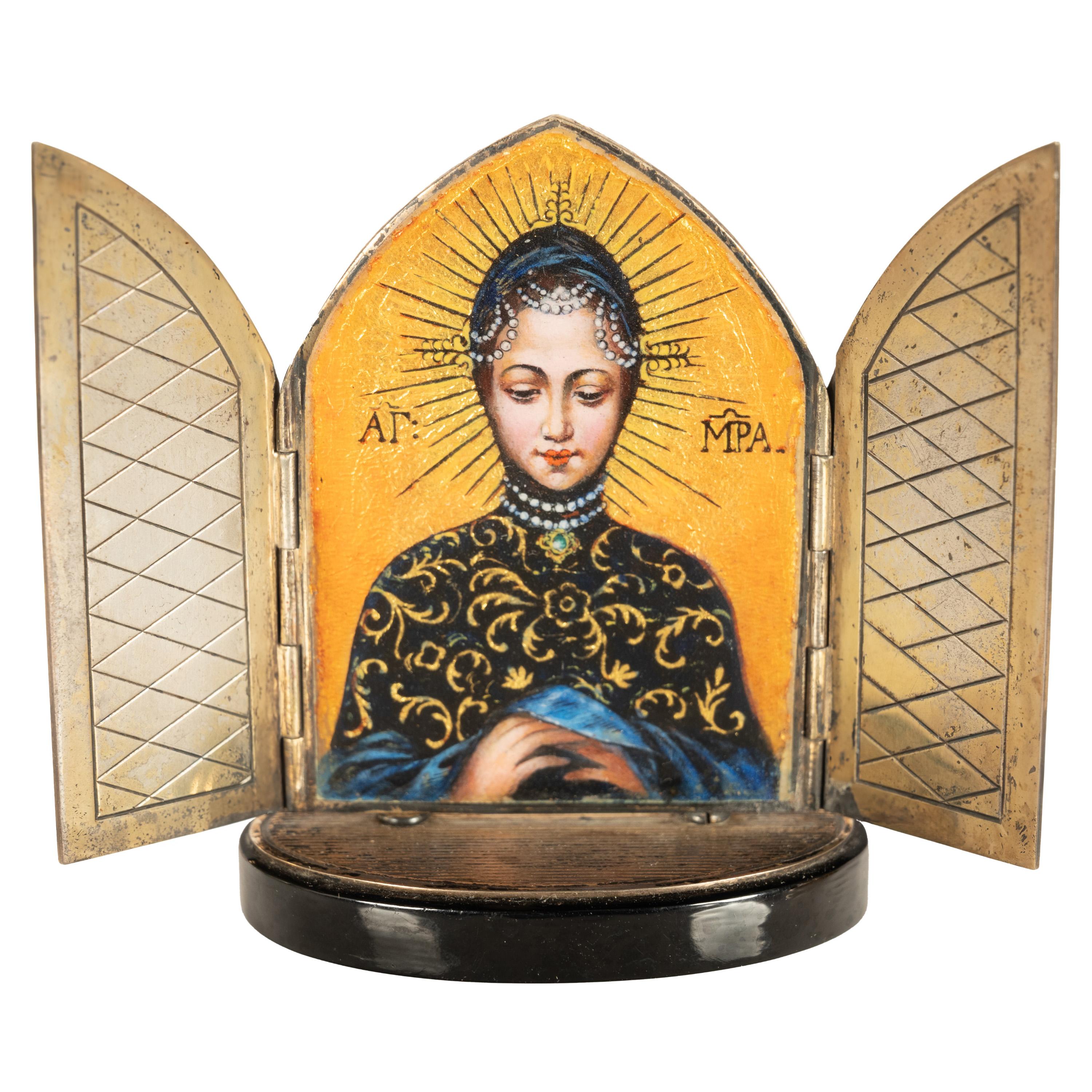 Antique German Enamel Silver Miniature Icon Virgin Mary St.Matthias Trier 1860 For Sale 4