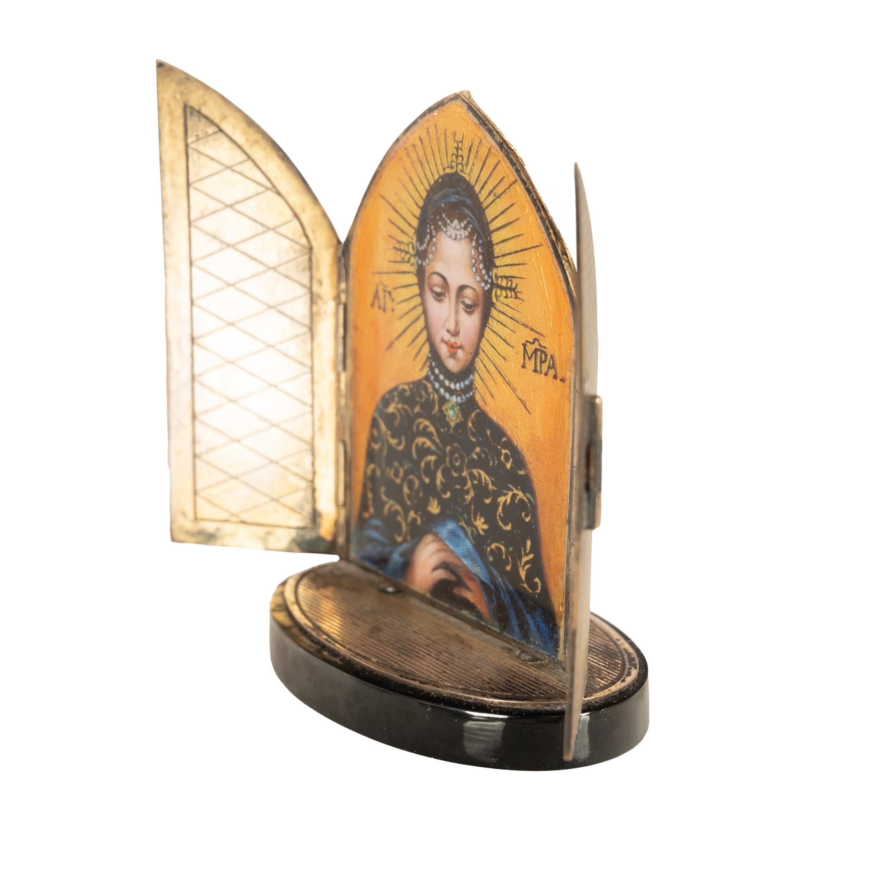 Antique German Enamel Silver Miniature Icon Virgin Mary St.Matthias Trier 1860 For Sale 1