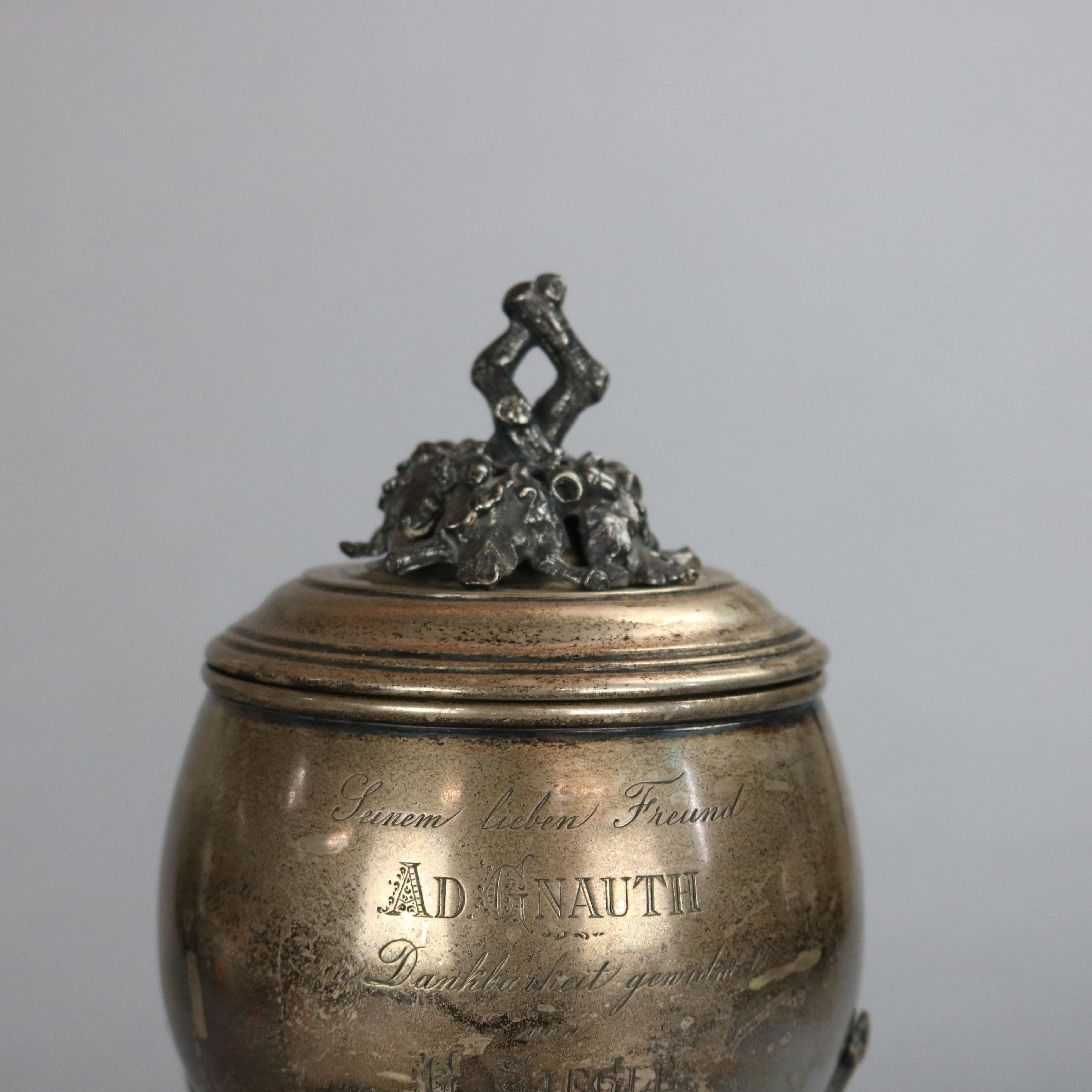 Antique German Engraved Coin Silver Ceremonial Chalice, circa 1860 In Good Condition In Big Flats, NY