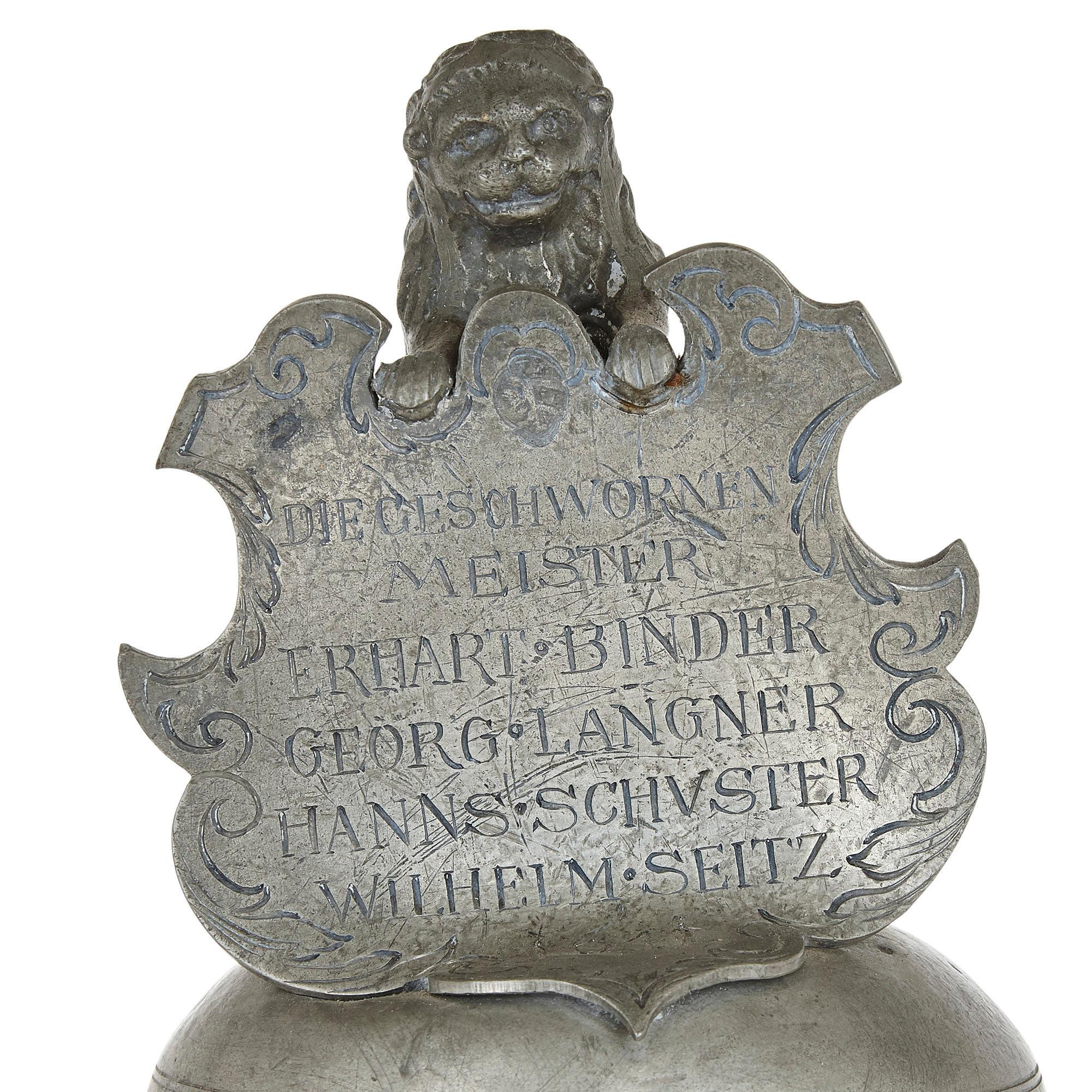 Antique German Engraved Pewter Beer Jug For Sale 2