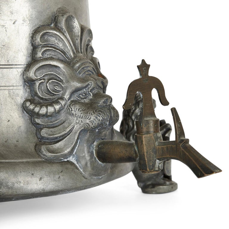 Antique German Engraved Pewter Beer Jug For Sale at 1stDibs