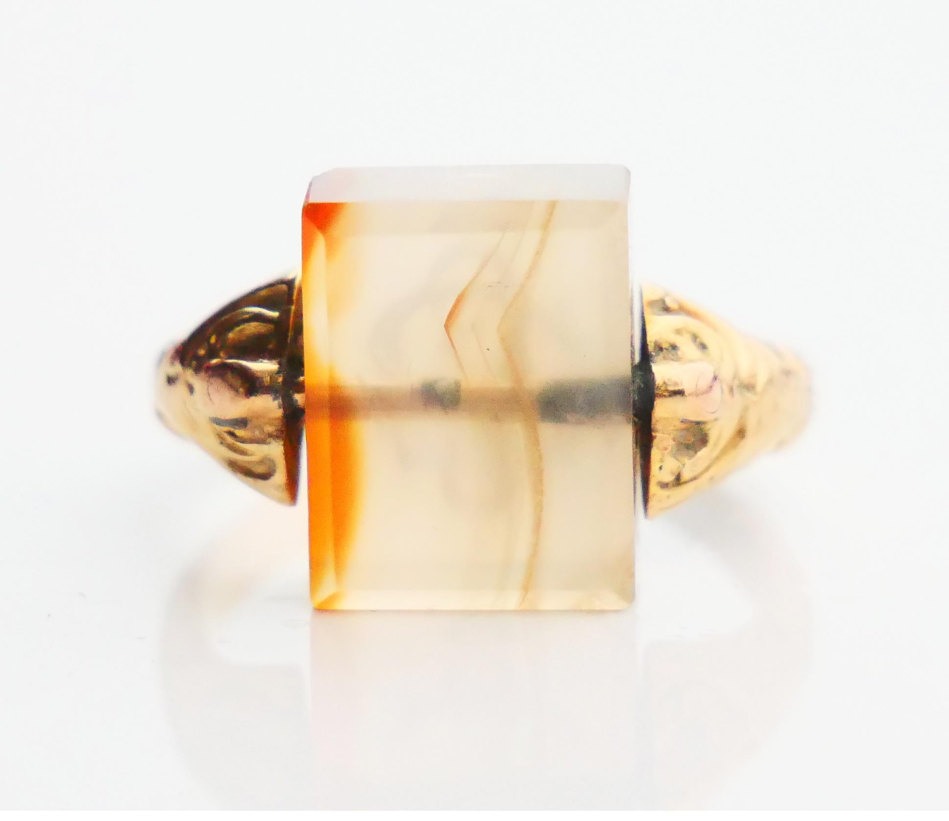 Antique German ES/SE Signet Swivel Ring Chalcedony solid 14K Gold Ø 3.5US /2.5gr For Sale 6
