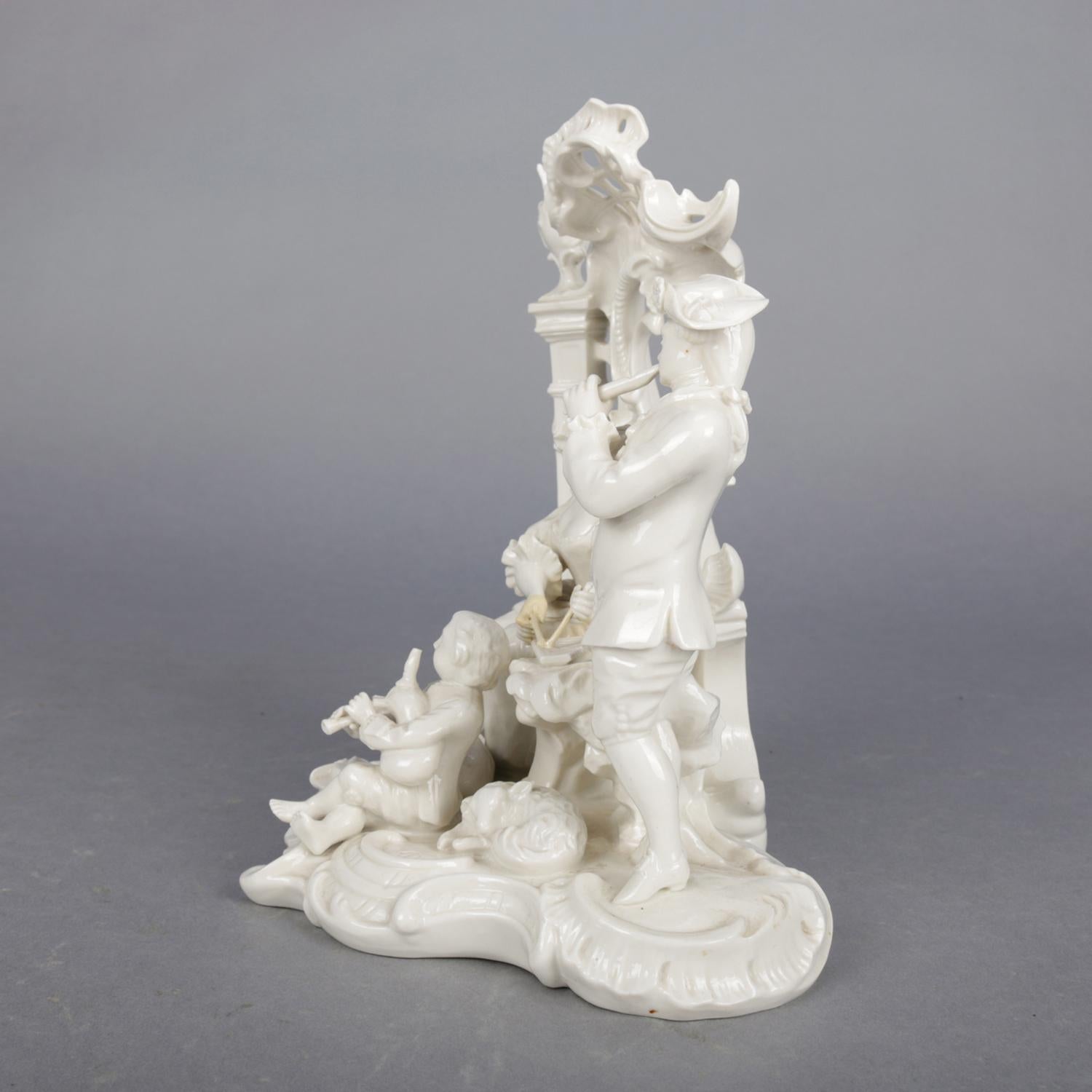 Victorian Antique German Figural Blanc de Chine Family Grouping, Parlor Music Scene